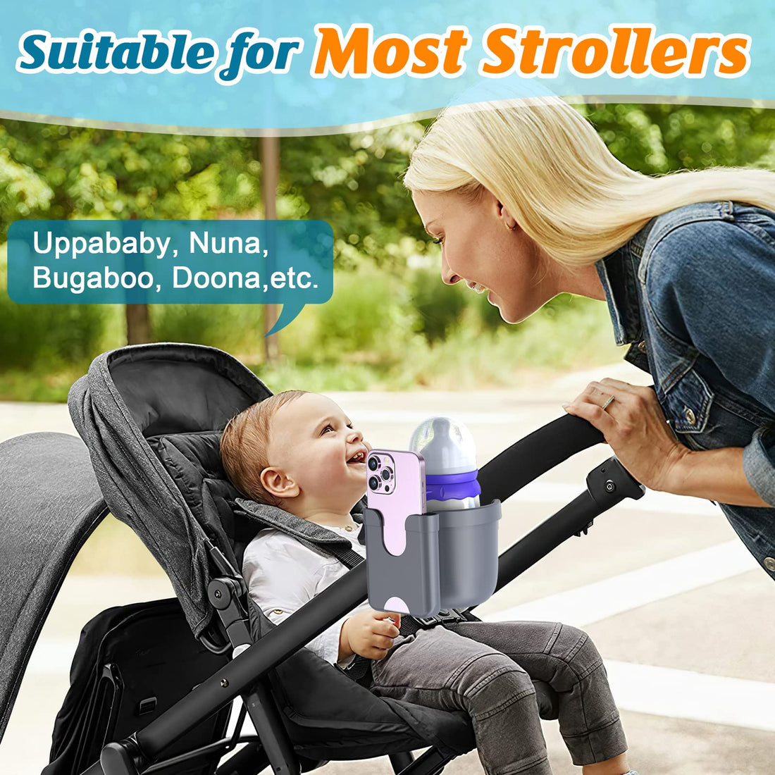 Guiseapue Cup Holder for Walker: Stroller Cup Holder Attachment with Phone Holder, Wheelchair/Stroller Accessories for Uppababy, Nuna, Doona, Rollator, Bike, Scooter, Baby Travel Essential