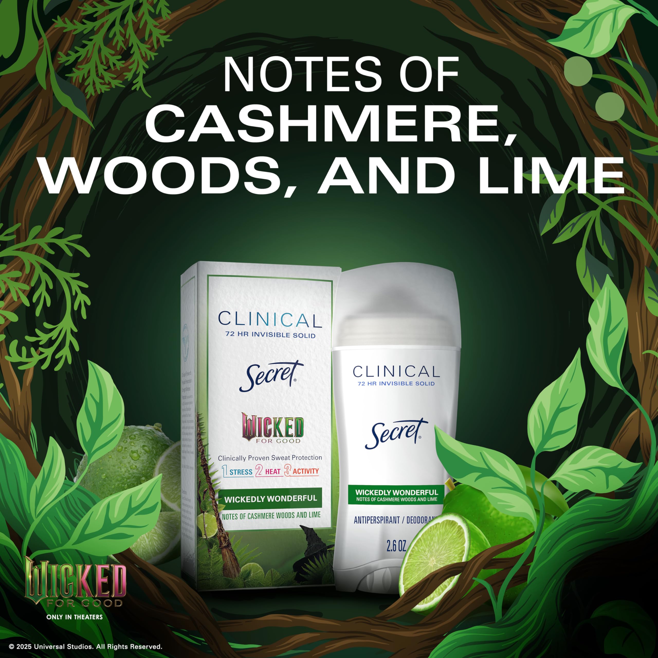 Secret Clinical Strength Antiperspirant Deodorant for Women, Wickedly Wonderful, 3X Sweat Protection, 72hr Sweat & Odor Protection, PH Balanced, Invisible Solid, Cashmere Woods & Lime Scent, 2.6 oz