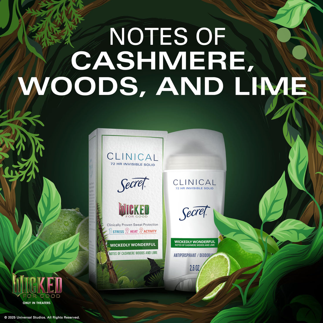 Secret Clinical Strength Antiperspirant Deodorant for Women, Wickedly Wonderful, 3X Sweat Protection, 72hr Sweat & Odor Protection, PH Balanced, Invisible Solid, Cashmere Woods & Lime Scent, 2.6 oz