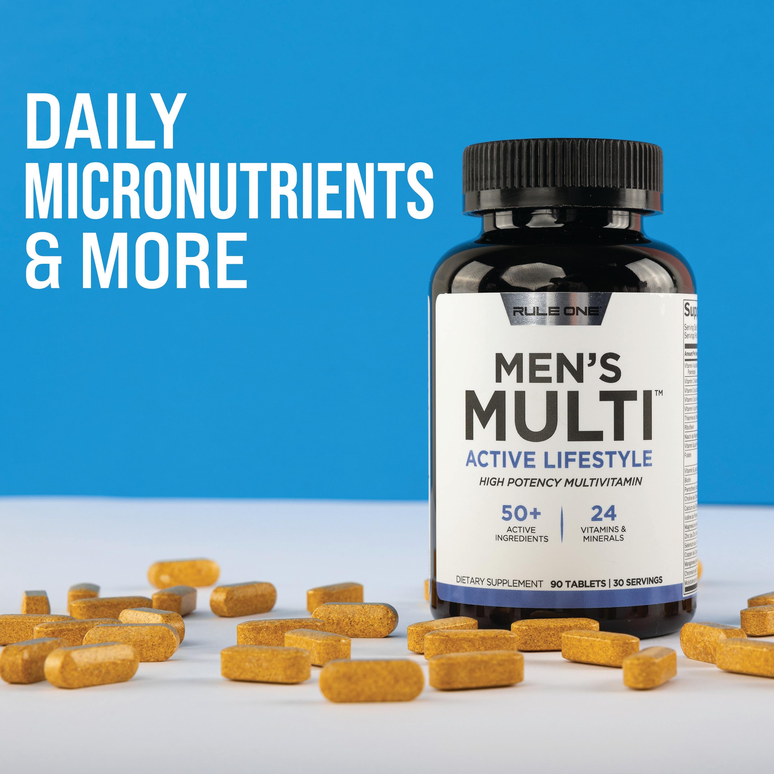 Rule 1 Men's Multi - Men's Daily Vitamins, Essential Minerals, Superfoods, Digestive Enzymes, Amino Acids, & Antioxidants for Active Lifestyles and Wellness Support (90 Tablets, 30 Day Supply)