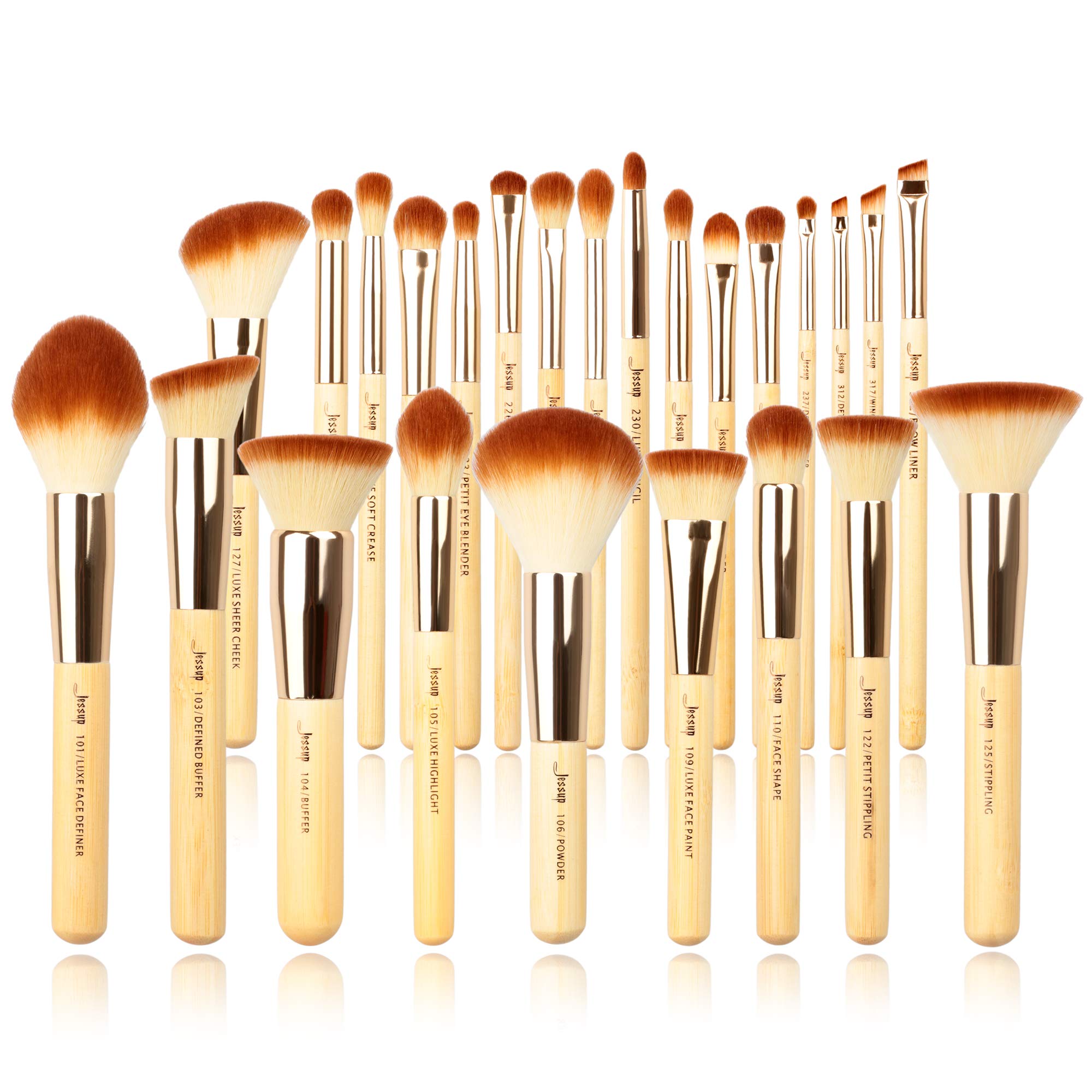 Jessup Professional Bamboo Makeup Brushes, Premium Synthetic Foundation Powder Concealer Blush Highlight Eye Blending Cosmetic Brush Set 25pcs T135