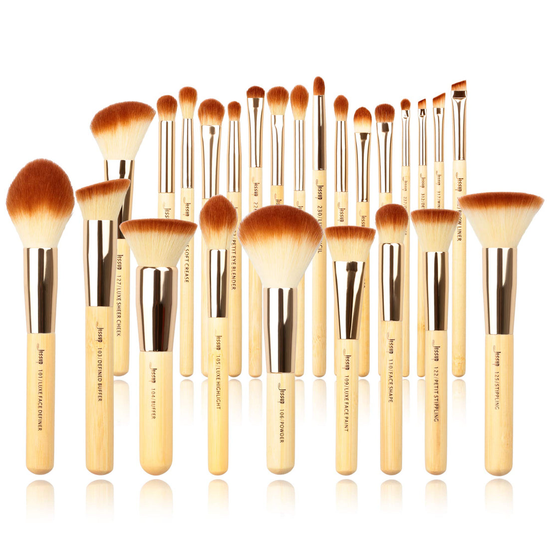 Jessup Professional Bamboo Makeup Brushes, Premium Synthetic Foundation Powder Concealer Blush Highlight Eye Blending Cosmetic Brush Set 25pcs T135