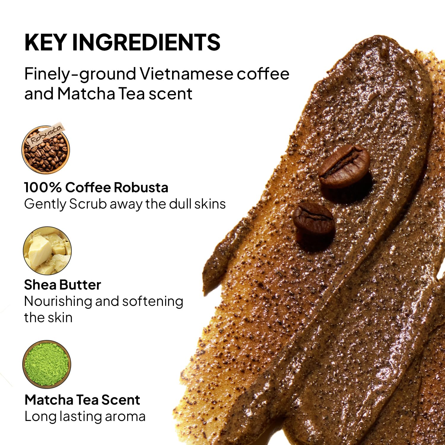 COBA'S DAUGHTER 100% Robusta Coffee Body Scrub with Matcha & Shea Butter | Exfoliate, moisturize skin and Reduce stretch marks and cellulite | Safe for pregnancy | Vegan & Clean Beauty (10.6 Oz)
