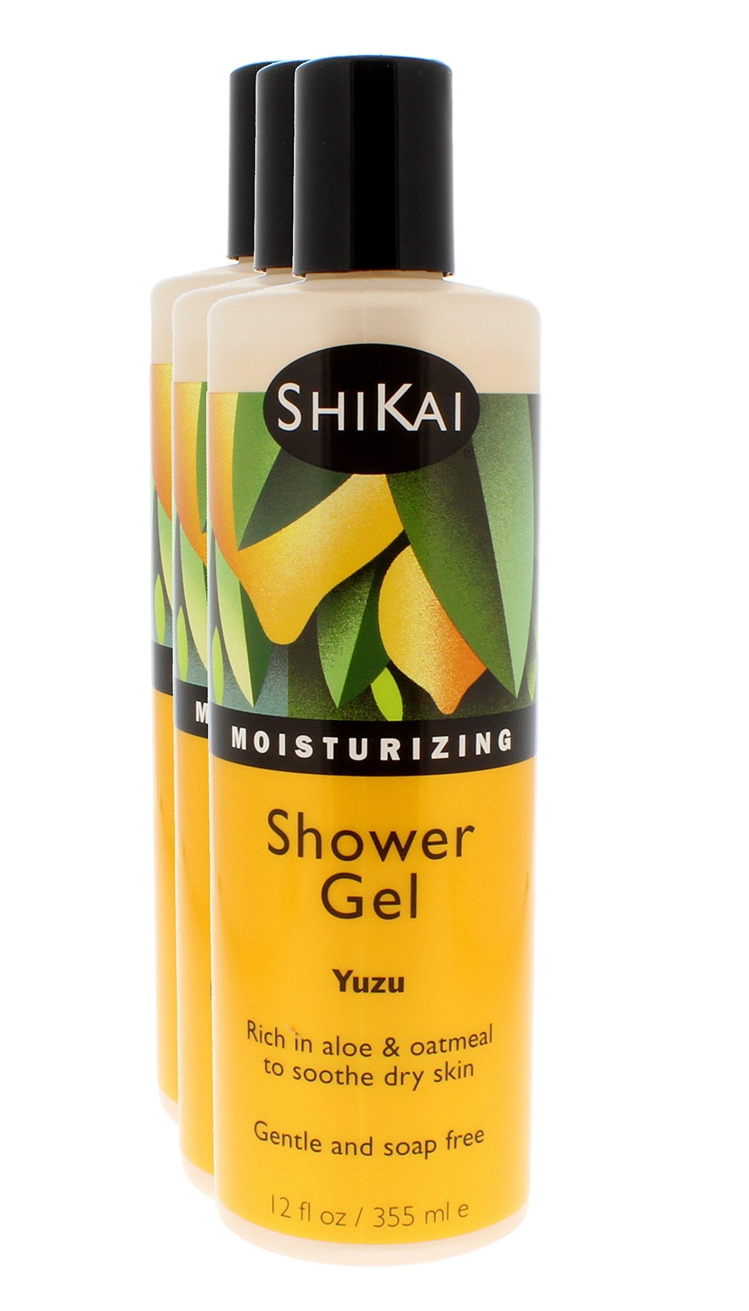 Shikai - Daily Moisturizing Shower Gel, Rich in Aloe Vera & Oatmeal That Leaves Skin Noticeably Softer & Healthier, Relief For Dry Skin, Gentle Soap-Free Formula (Yuzu, 12 Ounces, Pack of 3)