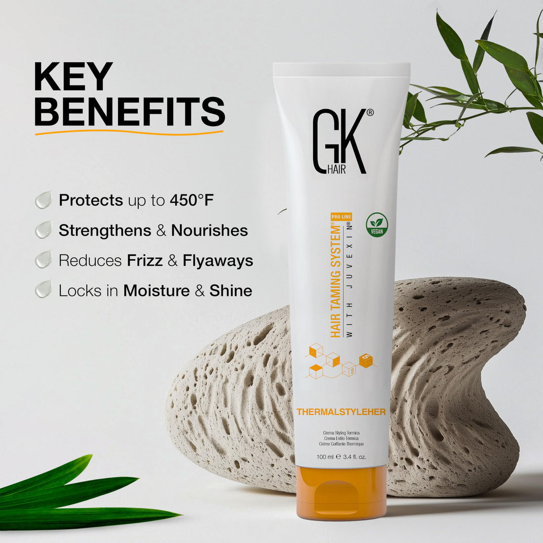 GK HAIR Global Keratin ThermalStyleHer Hair Cream (3.4 Fl Oz/100ml) - Thermal Styling Blow Dry Heat Protectant Cream - Anti Frizz Damage Protection Styling Cream for All Hair Types