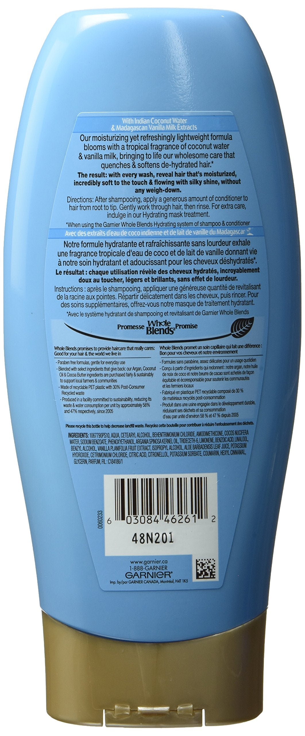 Garnier Whole Blends Hydrating Conditioner For Dry Hair Type With Coconut Water & Vanilla Milk Extracts, 12.5 Fluid Ounce, 1 Count