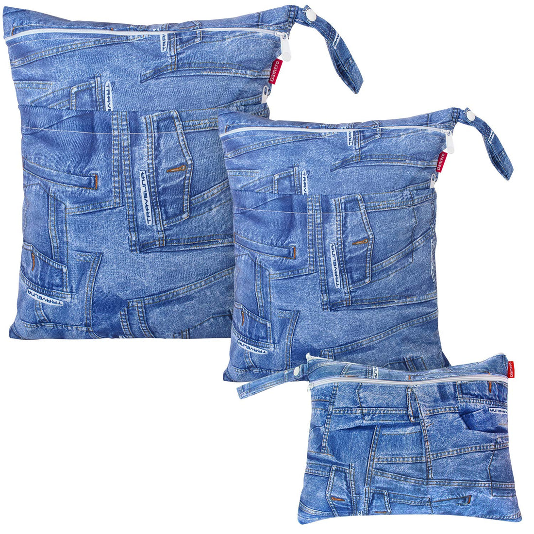 Damero 3pcs Pack Wet Dry Bag for Cloth Diapers Daycare Organizer Bag, Denim
