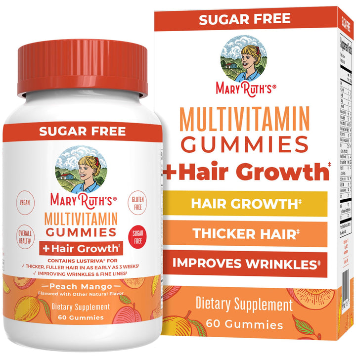 MaryRuth's Multivitamin + Hair Growth Gummies | with Lustriva® | Biotin 10000mcg | B Vitamins | Formulated for Thicker Hair, Wrinkles, Fine Lines, Skin Care | Ages 18+ | 30 Servings