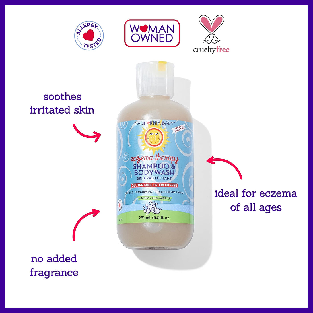 California Baby Eczema Unscented Shampoo & Body Wash | Soothes Irritation | 100% Plant-Based | Allergy-Friendly | Steroid-Free | 251 mL / 8.5 oz.