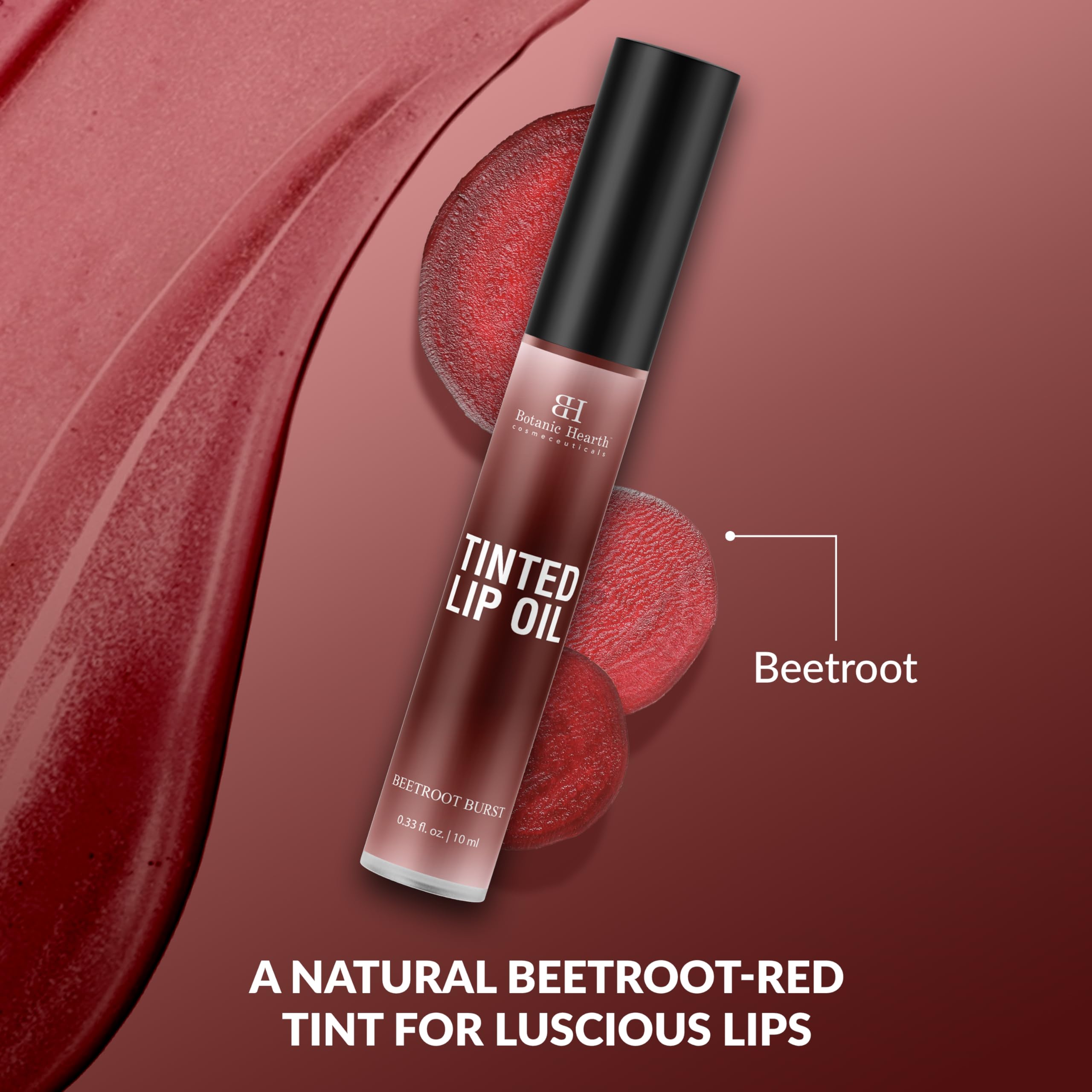 Botanic Hearth Tinted Lip Oil | Moisturizing Lip Gloss Oil for Dry Lips | Deep Red Gloss | Lightweight & Non Greasy | 0.3fl oz