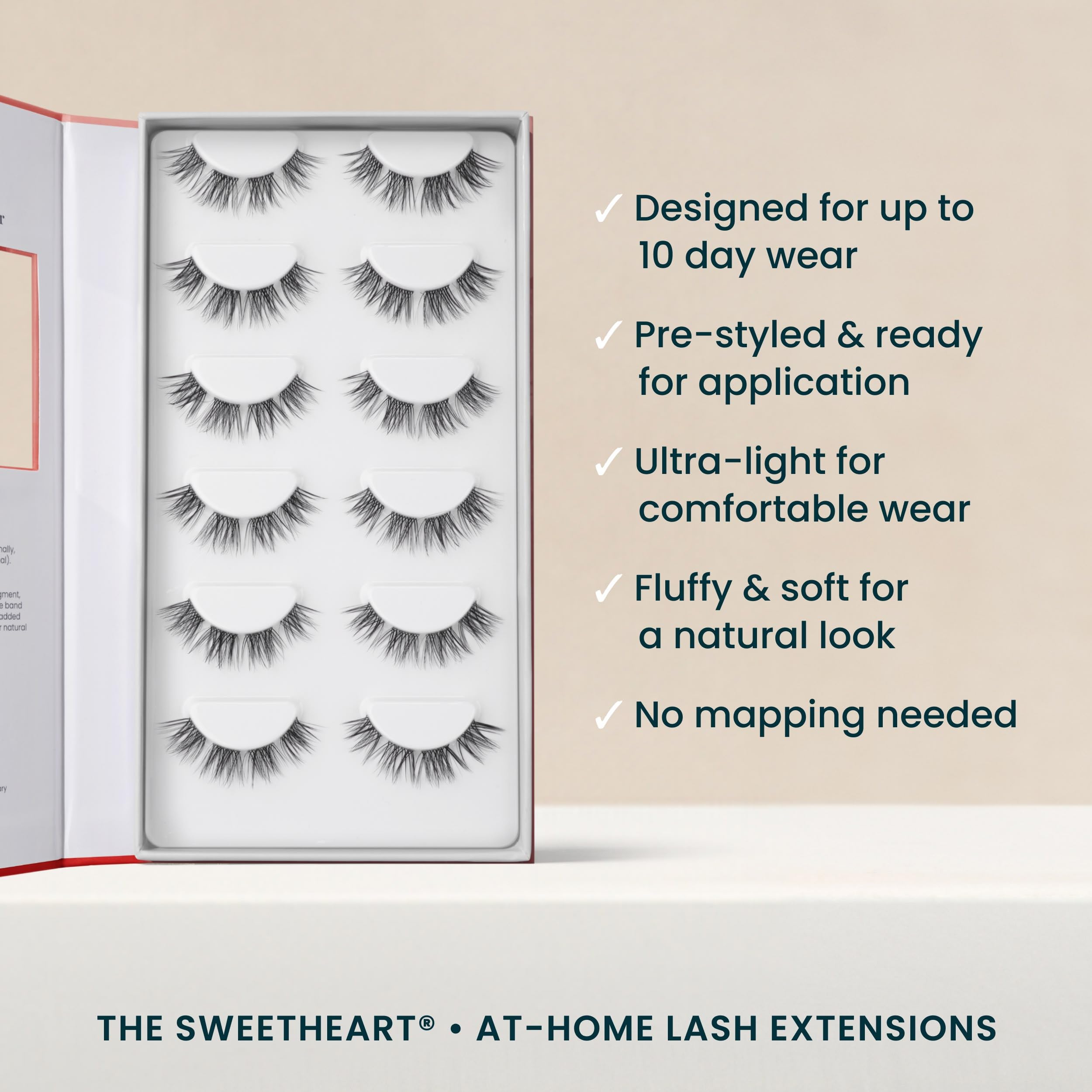 Sweetheart Doll-Eyed Lash Clusters for Women, Salon Quality At Home Eyelashes Extension Kit, 6 Lash Sets, No Lash Glue Included