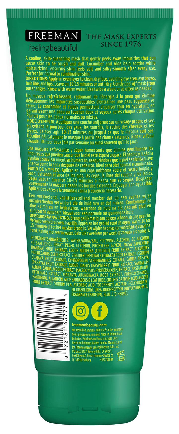 Freeman Freeman Facial Peel-Off Mask With Cucumber 6 oz. (Pack of 3) AD
