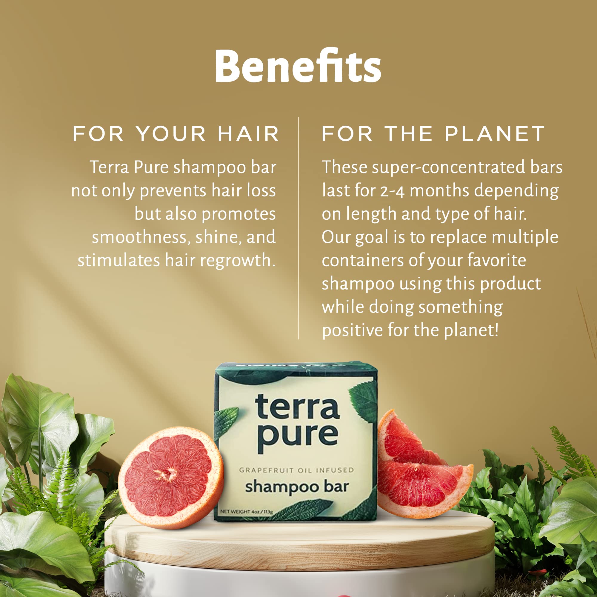Terra Pure Shampoo Bar | Oil Infused by 1-Shoppe | Plastic Free, Soap Free, Vegan, Plant Based, Sustainable, Eco-Friendly, & Zero Waste