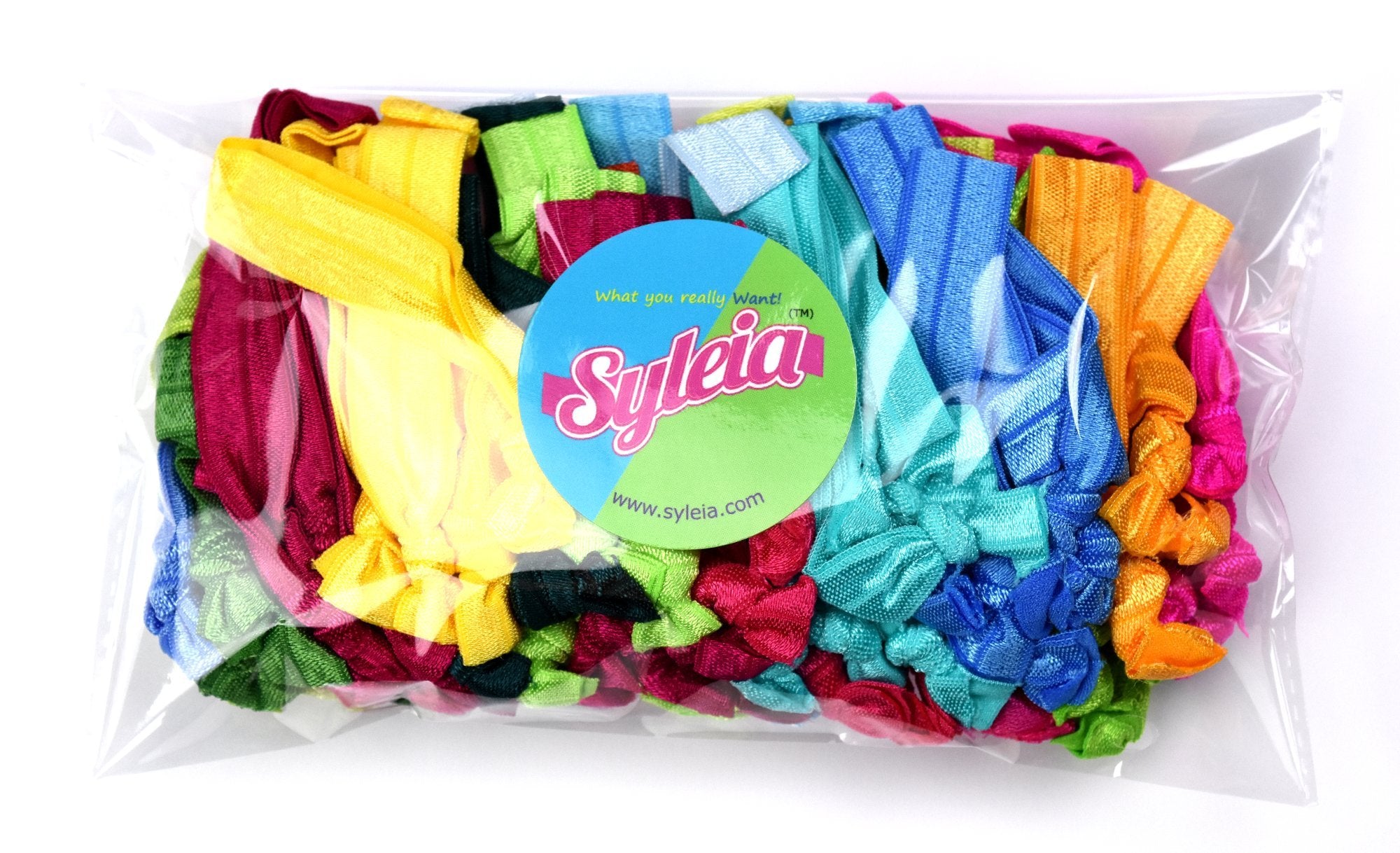 Syleia Hair Ties, Wild Flowers, Elastic Ponytail Holders, No Crease Hand Knotted Fold Over, Pack Of 100