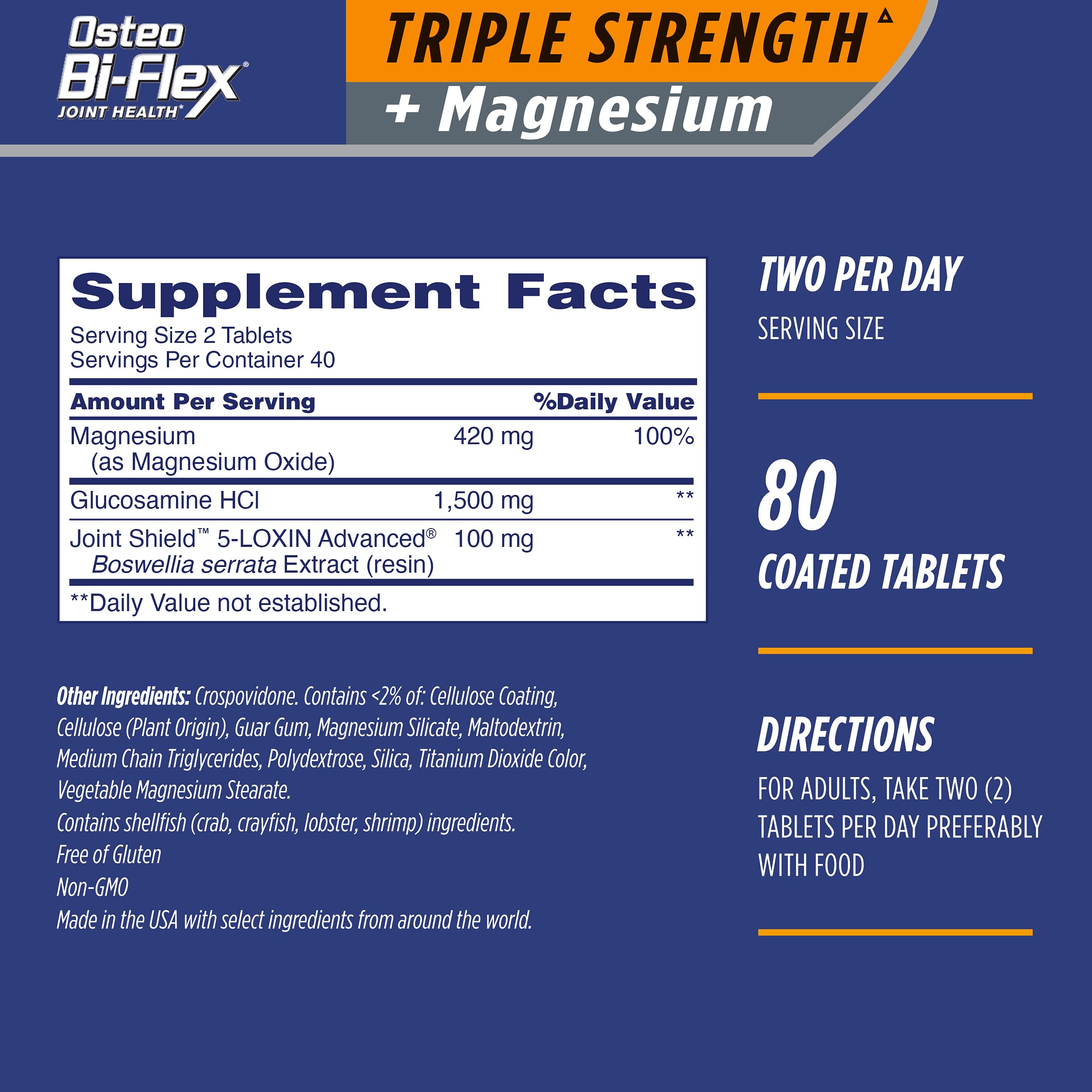 Osteo Bi-Flex Triple Strength Joint Supplement with Glucosamine & Magnesium, Gluten Free, 80 Tablets