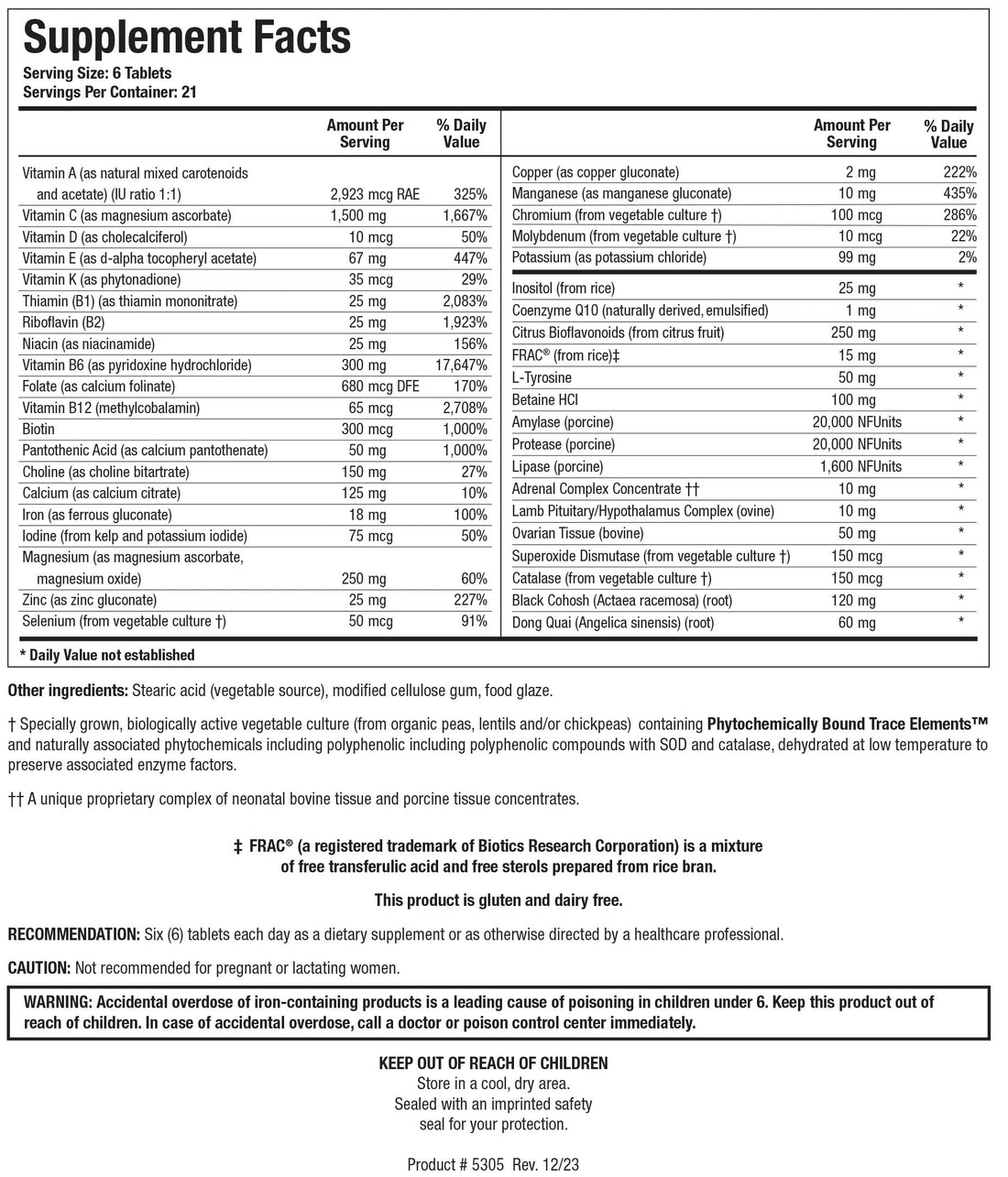 Biotics Research Equi Fem Multi-Vitamin Mineral Supplement for Women. High Dose Multi for Pre Menstrual Support. Hormonal Support. Black Cohosh. Dong Quai. Digestive Enzyme Support 126 Tabs