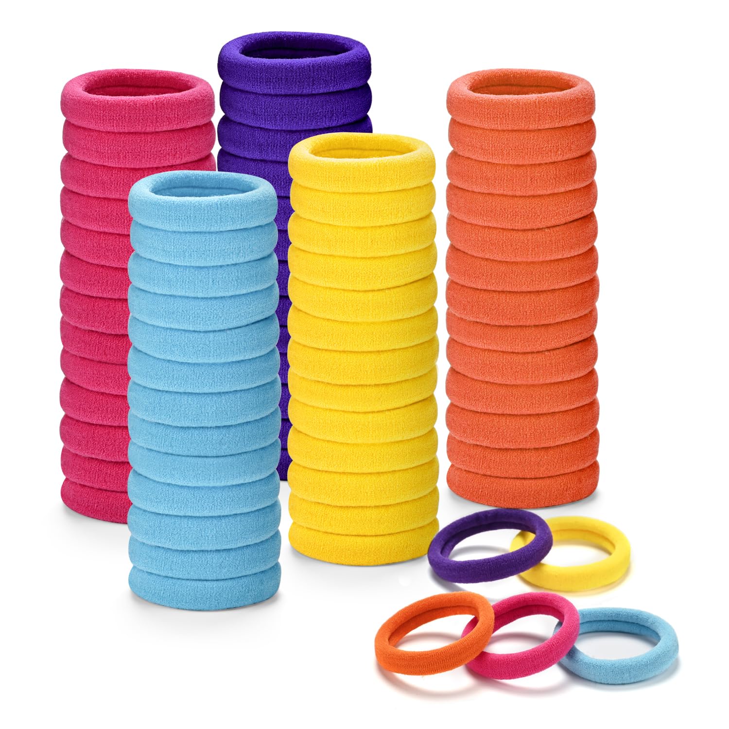 iFwevs 50PCS Multicolor Seamless Toddler Hair Cotton Seamless Ponytail Holders,No Damage Elastics Hair Bands for Thick Heavy &Curly Hair…