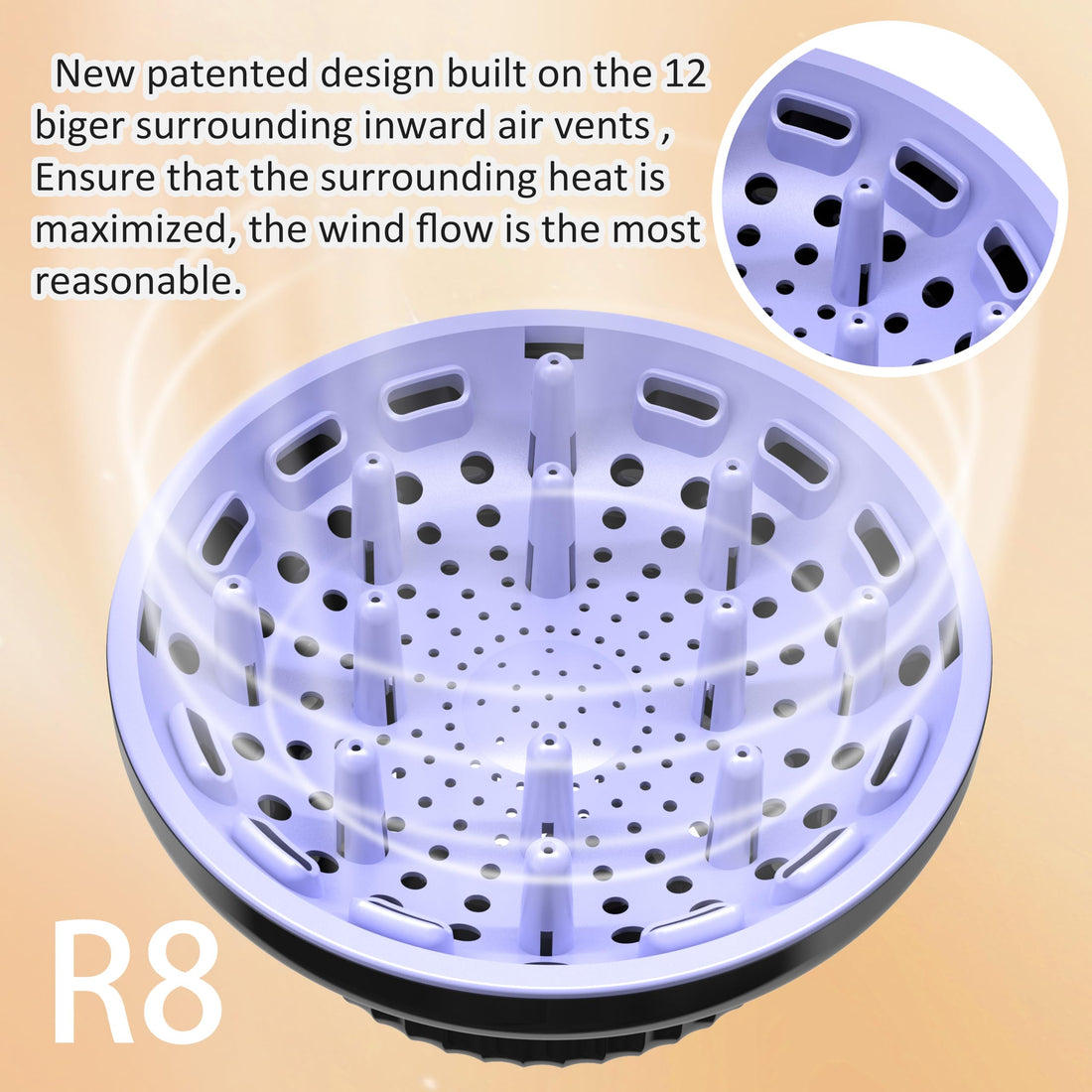 Universal Portable Blow Dryer Diffuser for Curly and Natural Wavy Hair, Hair Dryer Diffuser for Curly and Natural Wavy Hair (Black&Purple)