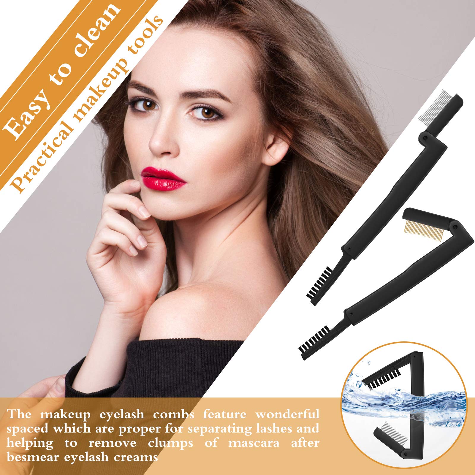 2 Pieces Eyelash Comb Curlers Folding Eyelash Brush Eyebrow Comb Brushes Mascara Comb Applicator Lash Grooming Brush Tool Women Beauty Makeup Tool for Shaping Lash and Brow