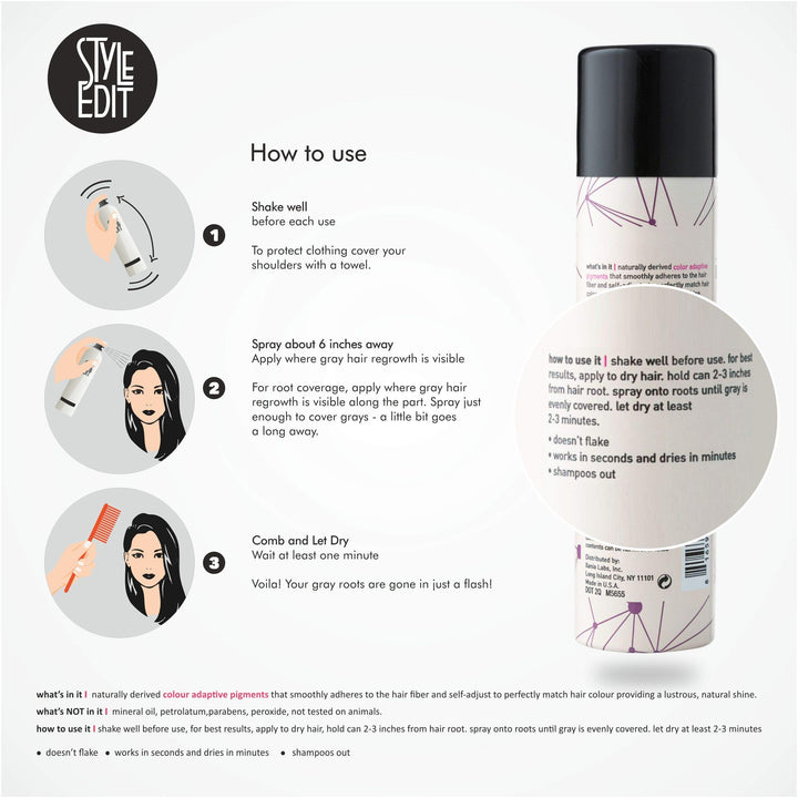 Style Edit Root Concealer Touch Up Spray | Instantly Covers Grey Roots | Professional Salon Quality Cover Up Hair Products for Women |Dark Brown 2 Ounce (Pack of 3)
