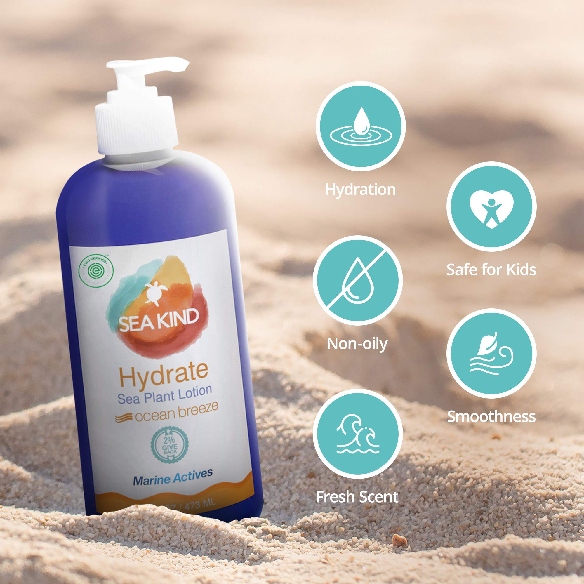 Sea Kind All Natural Hydrate Sea Mist Sea Plant Hand and Body Lotion for Women and Men, Essential Oil Scent, 16 Fl Oz, Non Comedogenic, Vegan Moisturizer for Dry and Sensitive Skin, No Parabens