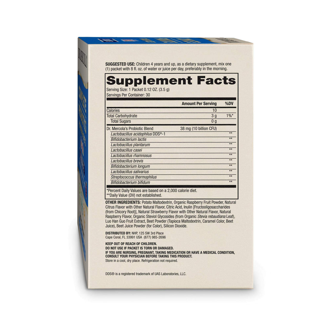 Dr. Mercola, Complete Probiotics Powder Packets for Kids, 30 Servings (30 Packets) (10 Billion CFU), Supports a Healthy Gut, Non GMO, Soy Free, Gluten Free