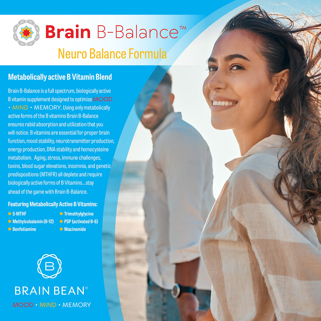 Brain B Balance: Methylated Multivitamin - Methylated B Complex Neurobalance Formula - Methylfolate Supports Mood.Mind.Memory - 60 Vegan Capsules