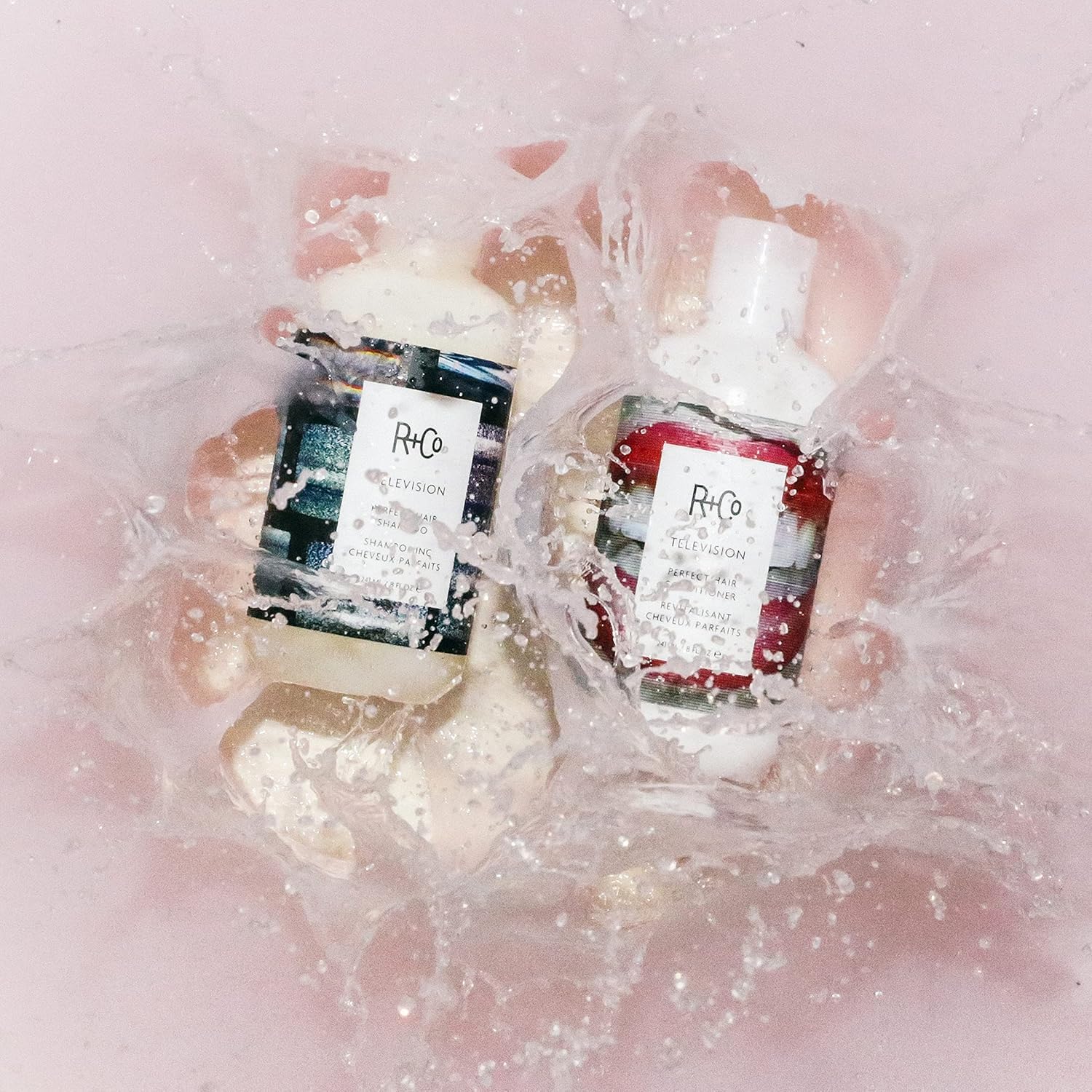 R+Co Television Perfect Hair Shampoo & Conditioner Set + Deluxe Sample (0.5oz) | Body + Shine + Smoothing for All Hair Types | Vegan + Cruelty-Free | 8.5oz (pack of 2)