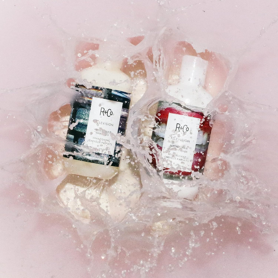 R+Co Television Perfect Hair Shampoo & Conditioner Set + Deluxe Sample (0.5oz) | Body + Shine + Smoothing for All Hair Types | Vegan + Cruelty-Free | 8.5oz (pack of 2)