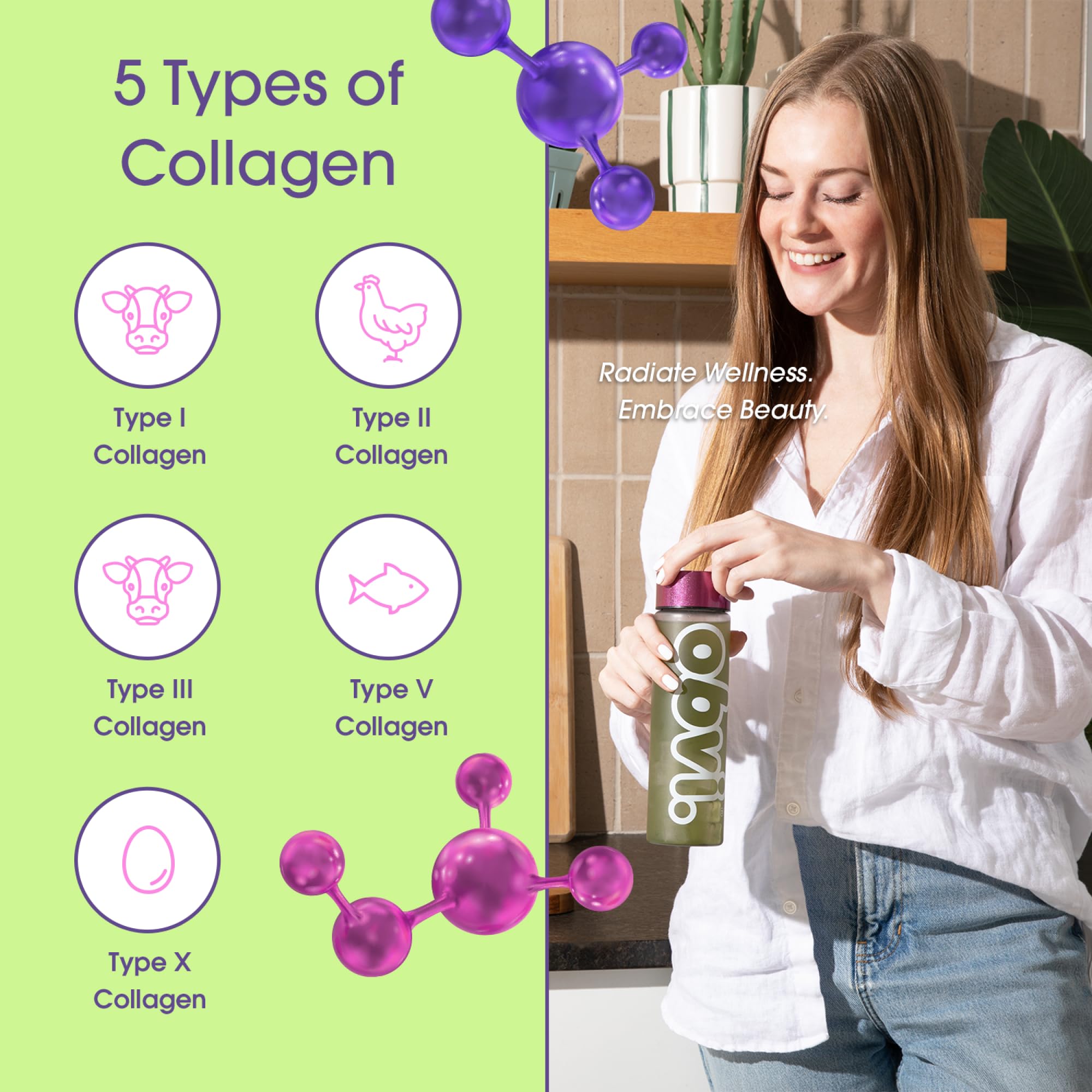 Obvi Collagen Greens | Organic Greens Superfood Powder with Collagen Peptides | Probiotics for Gut Health, Skin, Hair, Nails | Gluten-Free, Zero Sugar | Strawberry Lychee Flavor, 25 Servings