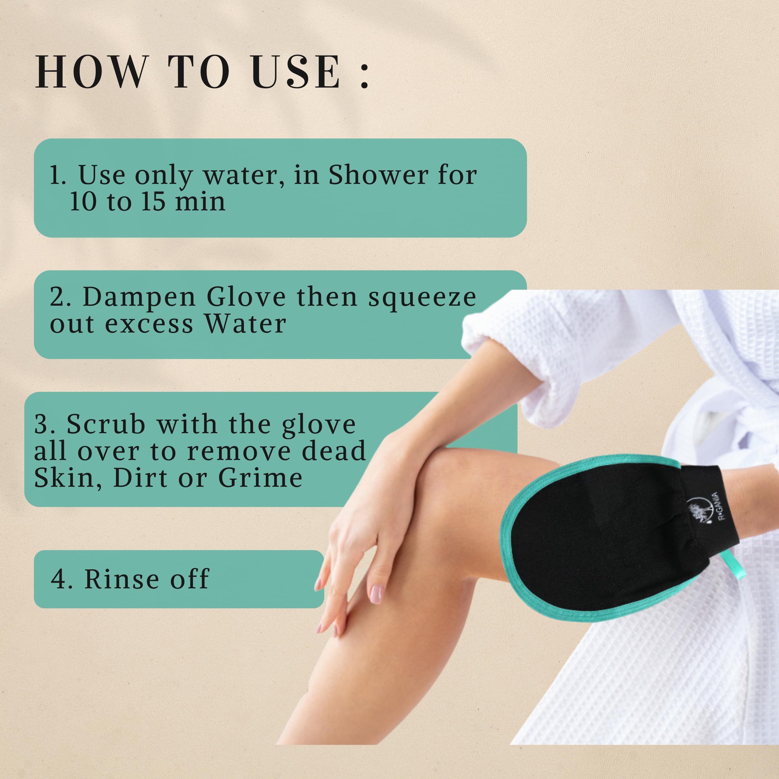 R'GANIA Premium Exfoliating Glove and Back Scrubber for Shower - Removes Dead Skin, Spray Tan, Keratosis Pilaris - Korean Mitt Unclogs Pores - Deep Body Scrubber