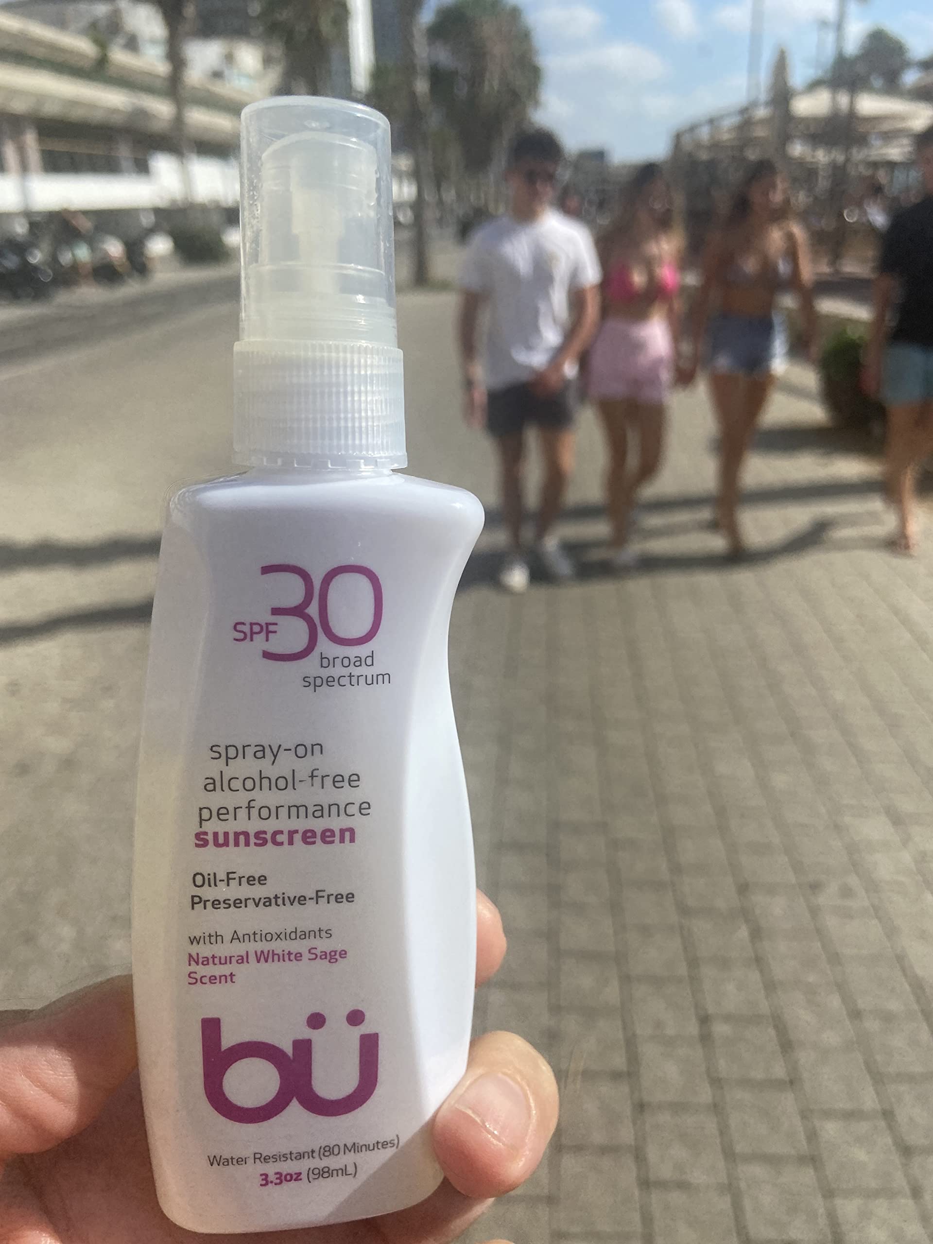 Bu SPF 30 Ultrafine WOWmist Sunscreen Spray - Clear, Non Greasy, Non Toxic, Non Comedogenic. Sweat & Water-Resistant. Travel, Sport, Sensitive Skin (White Sage, 3.3 oz)