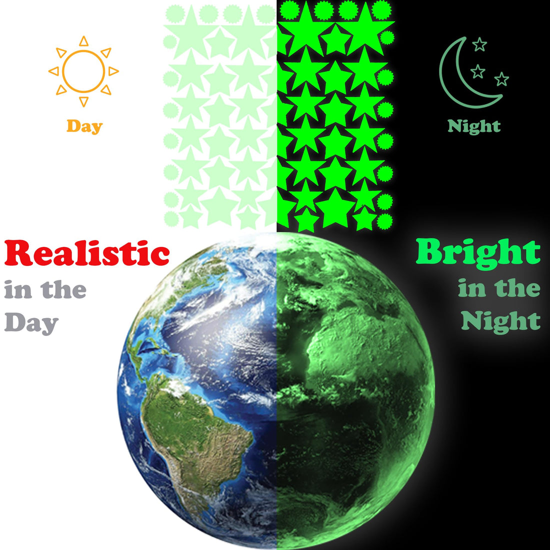 MAFOX Glow in The Dark Planets, Bright Solar System Wall Stickers -Sun Earth Mars and so on,9 Glowing Ceiling Decals for Bedroom Living Room,Shining Space Decoration for Kids for Girls and Boys