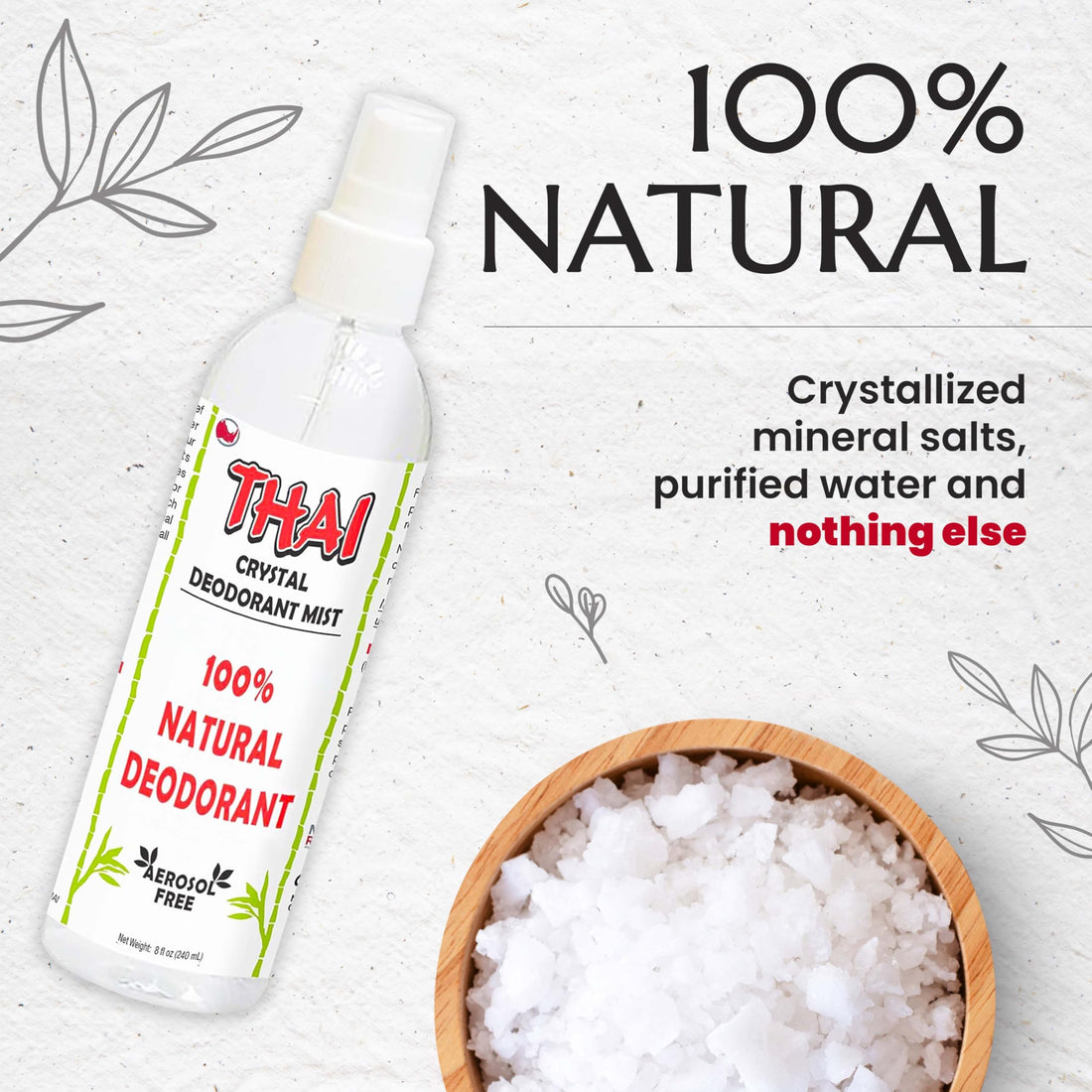 2-PACK Thai Deodorant Crystal Mist Spray (8 Oz) Whole Body Natural Crystal Salt Deodorant Spray for Women Men & Teens