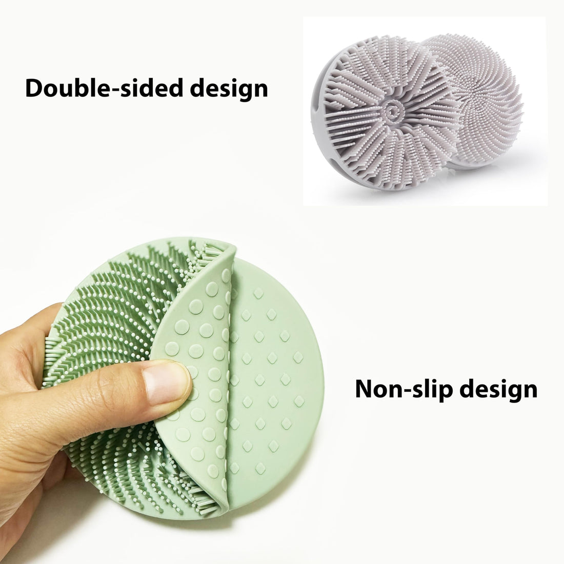 2 PC Silicone Exfoliating Body Scrubber, Silicone Body Shampoo Brush, Soft Silicone Loofah for Sensitive Skin, Shower Silicone Hair Scalp Massager, Easy to Clean, Lather Well(Gray&Green)