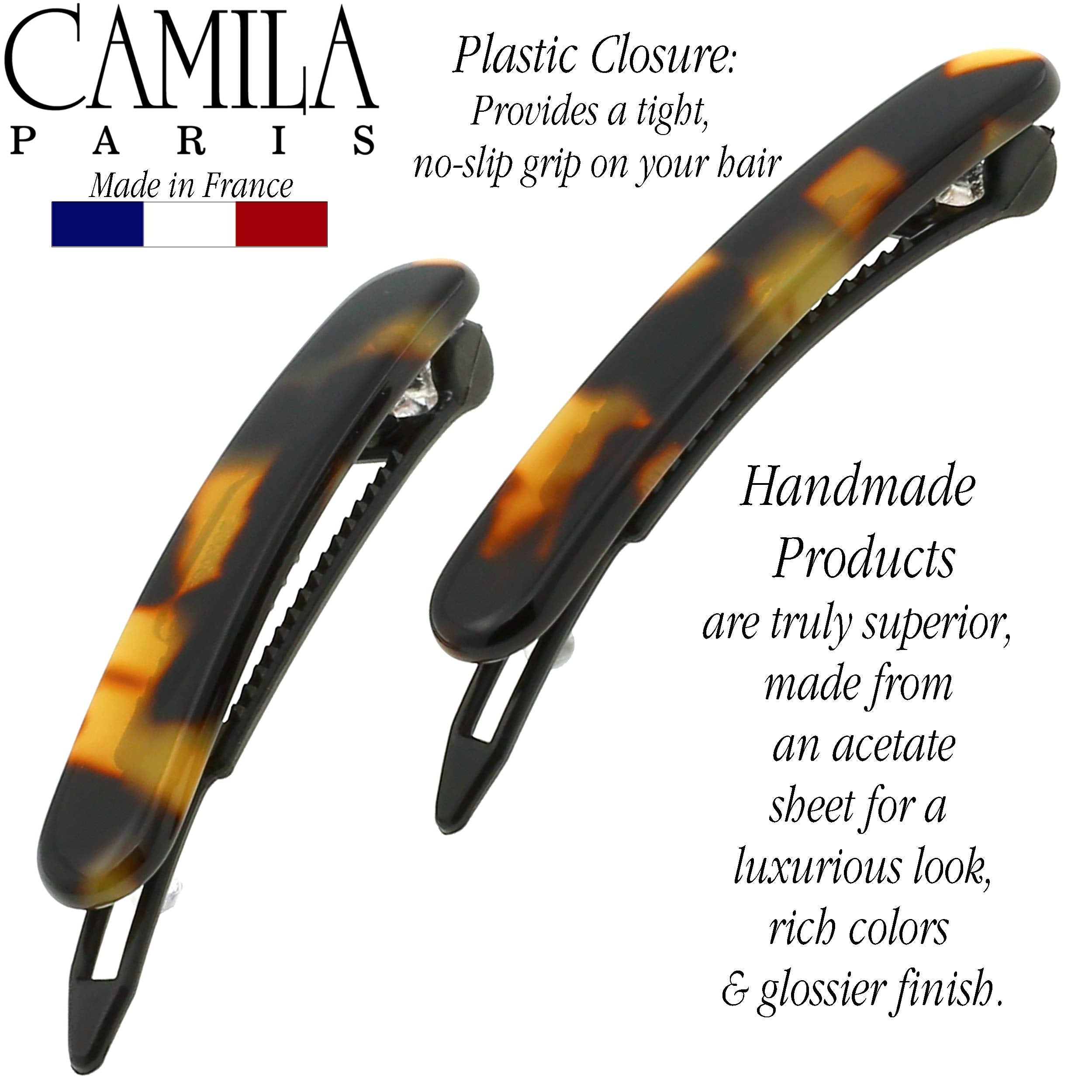 Camila Paris CP2240/2 French Hair Slides Clips for Women, Handmade, Girls Side Slide-in Barrette Clip, Hair Accessories for Women. Strong Hold No Slip Grip Fashion Durable and Styling, Made in France