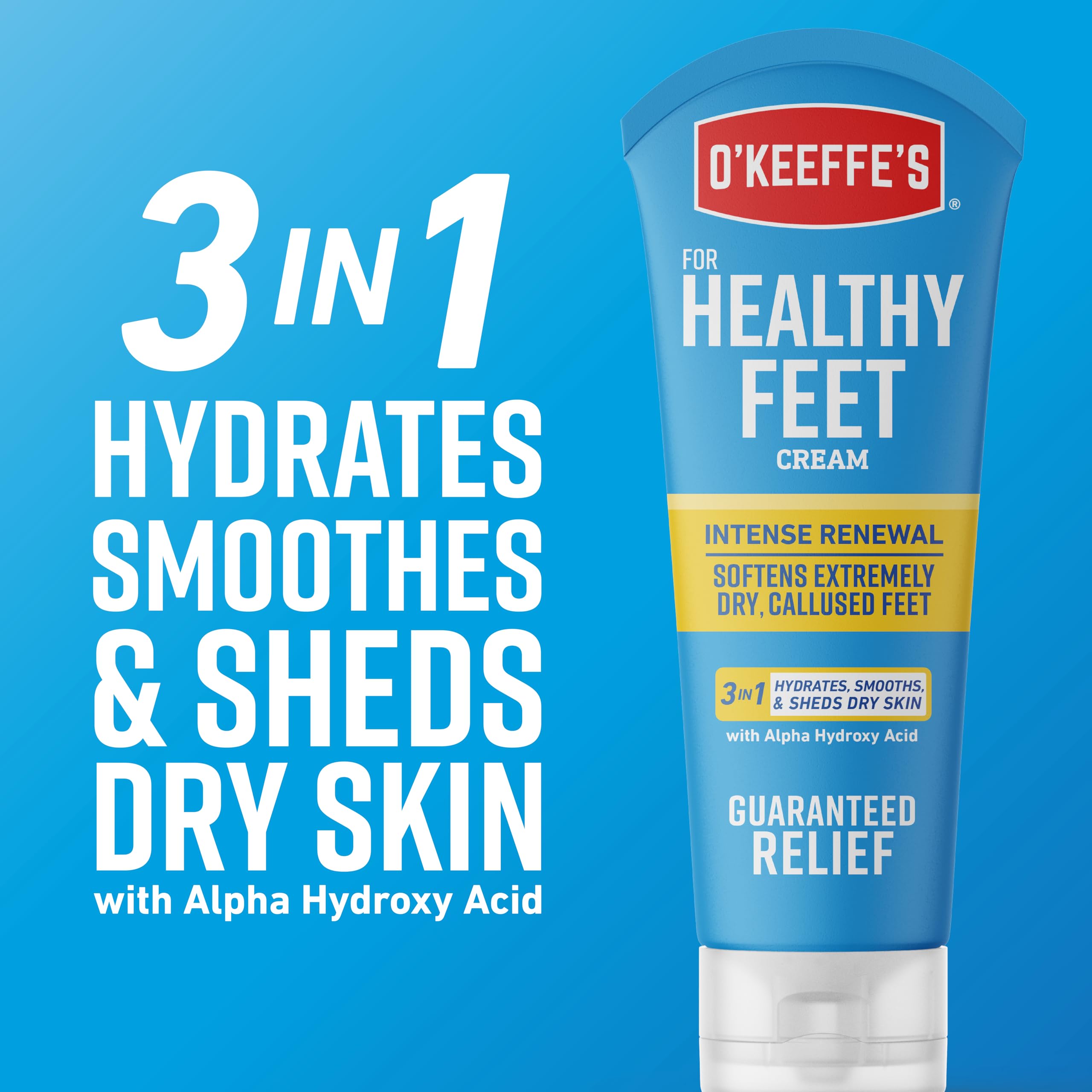 O'Keeffe's Healthy Feet Intense Renewal Cream with Alpha Hydroxy Acid; Softens and Exfoliates Extremely Dry; Callused Feet; 3oz Tube (Pack of 1)