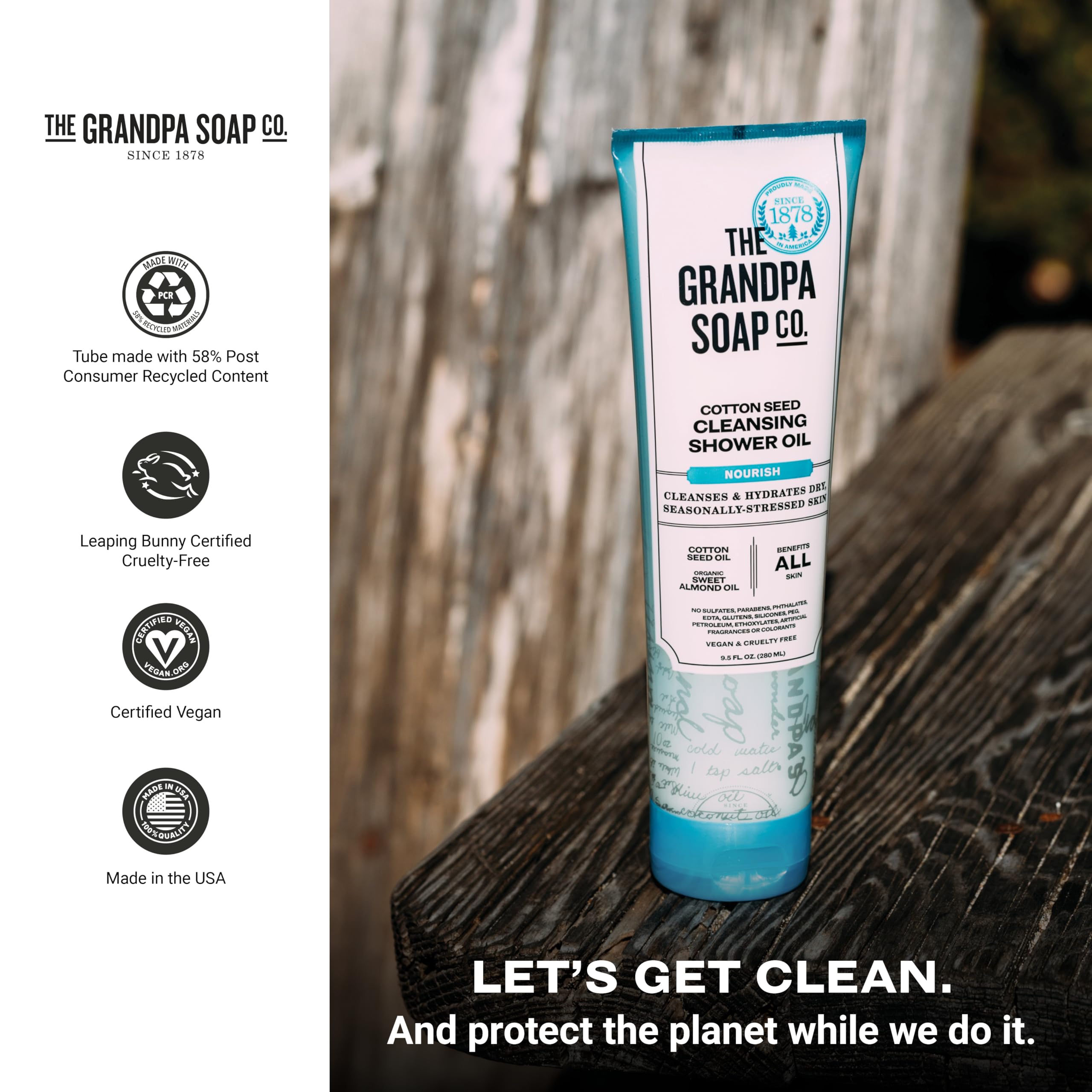 The Grandpa Soap Company Cottonseed Oil Body Wash Cottonseed Oil + Organic Sweet Almond Oil | Clean, Vegan & Cruelty Free Formula | Nourishing Body Soap for Sensitive Skin | 9.5 Fl. Oz. Tube