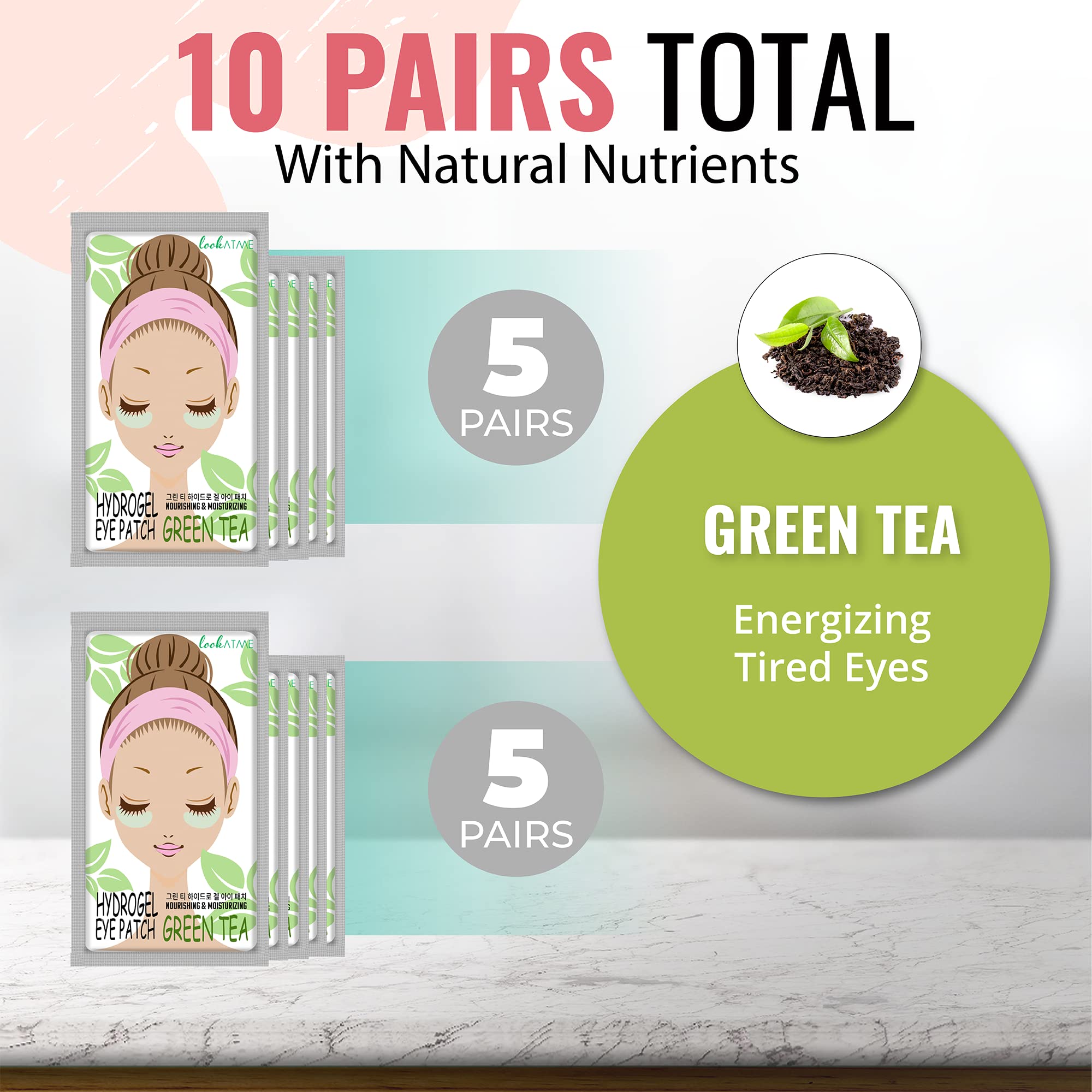 Look At Me Korean SkinCare Hydrating Hydro-gel Eye Patches, K-Beauty, Green Tea | Pack of 2 : Green Tea