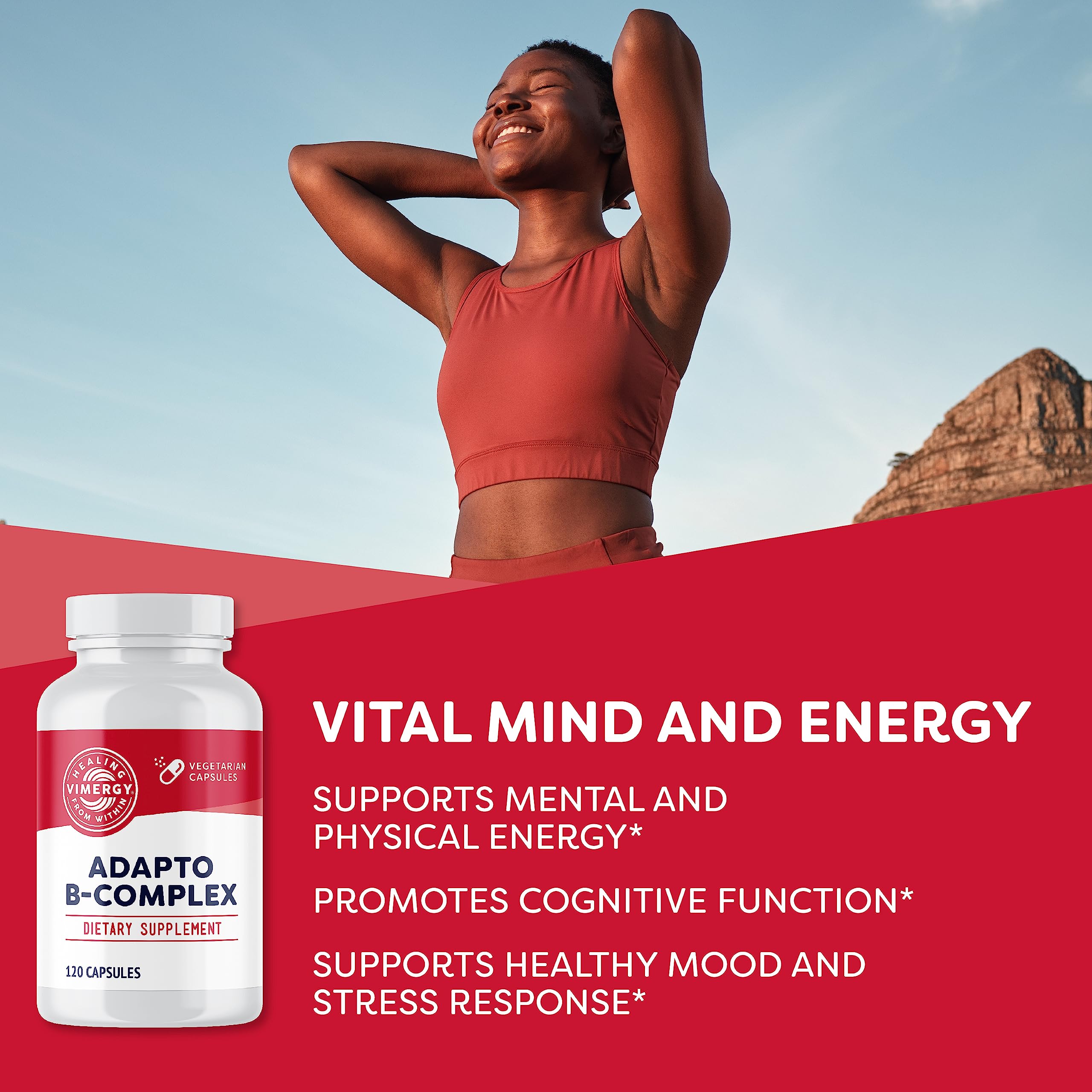 Vimergy Adapto B Complex, 120 Servings – High Potency with 8 B Vitamins, Rhodiola & Hawthorn Berry – Supports Mental Energy, Cognition, Mood - Non-GMO, Kosher, Vegan, Paleo, No Gluten, No Soy