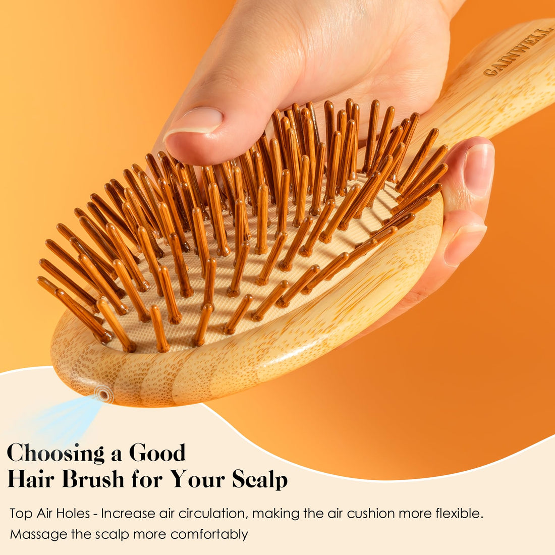 GAINWELL Hair Brush for Hair Growth, Bamboo Bristles Detangling Wooden Paddle Hair Brush for Massaging Scalp, All Hair Types Women Men Kids, Ergonomic Handle, Pointed Bristle