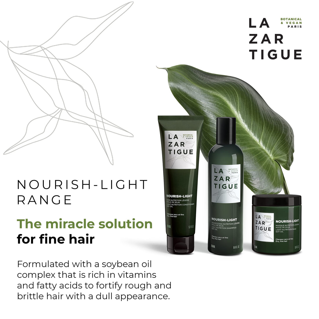 Lazartigue Nourish Light Shampoo, Soy Oil Enriched, Lightweight Nourishment for Dry, Fine Hair, Vegan, Sulfate & Silicone Free, 8.4 fl.oz.