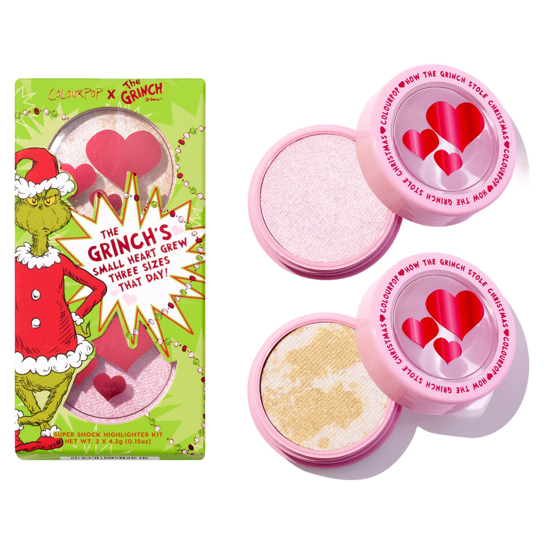 ColourPop x The Grinch Change of Heart Super Shock Highlighter Makeup Kit - Vegan, Cruelty-Free Makeup Highlighter Set with a Luminous Finish - Limited Edition, Holiday Beauty Gift Set (2 Count)