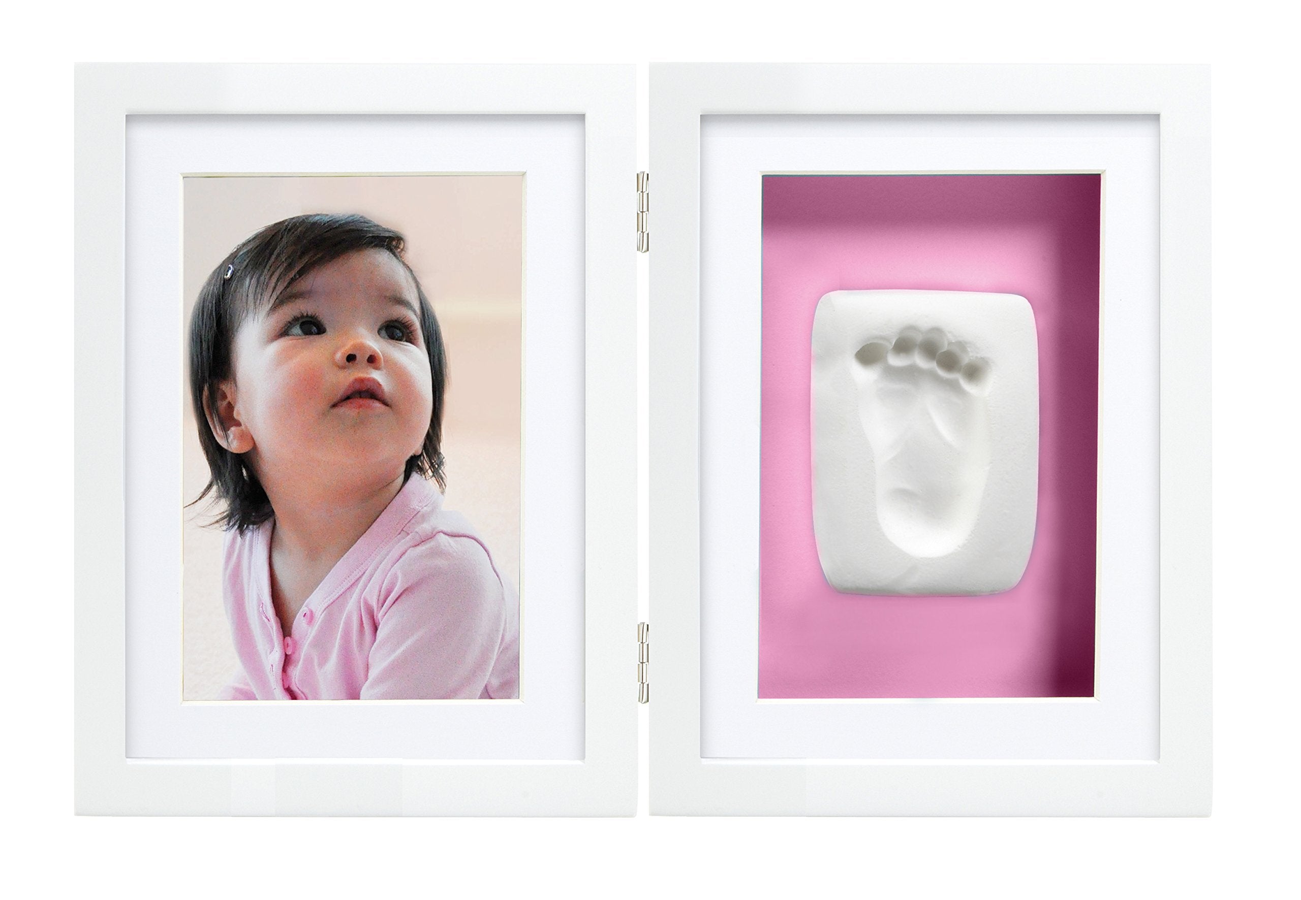 Pearhead Babyprints Deluxe Wall Frame, Reversible Pink & Blue Newborn Handprint and Footprint Photo Frame Kit, Clay Baby Prints Impression Kit, Gender-Neutral Baby Keepsake, Baby Nursery Décor, White