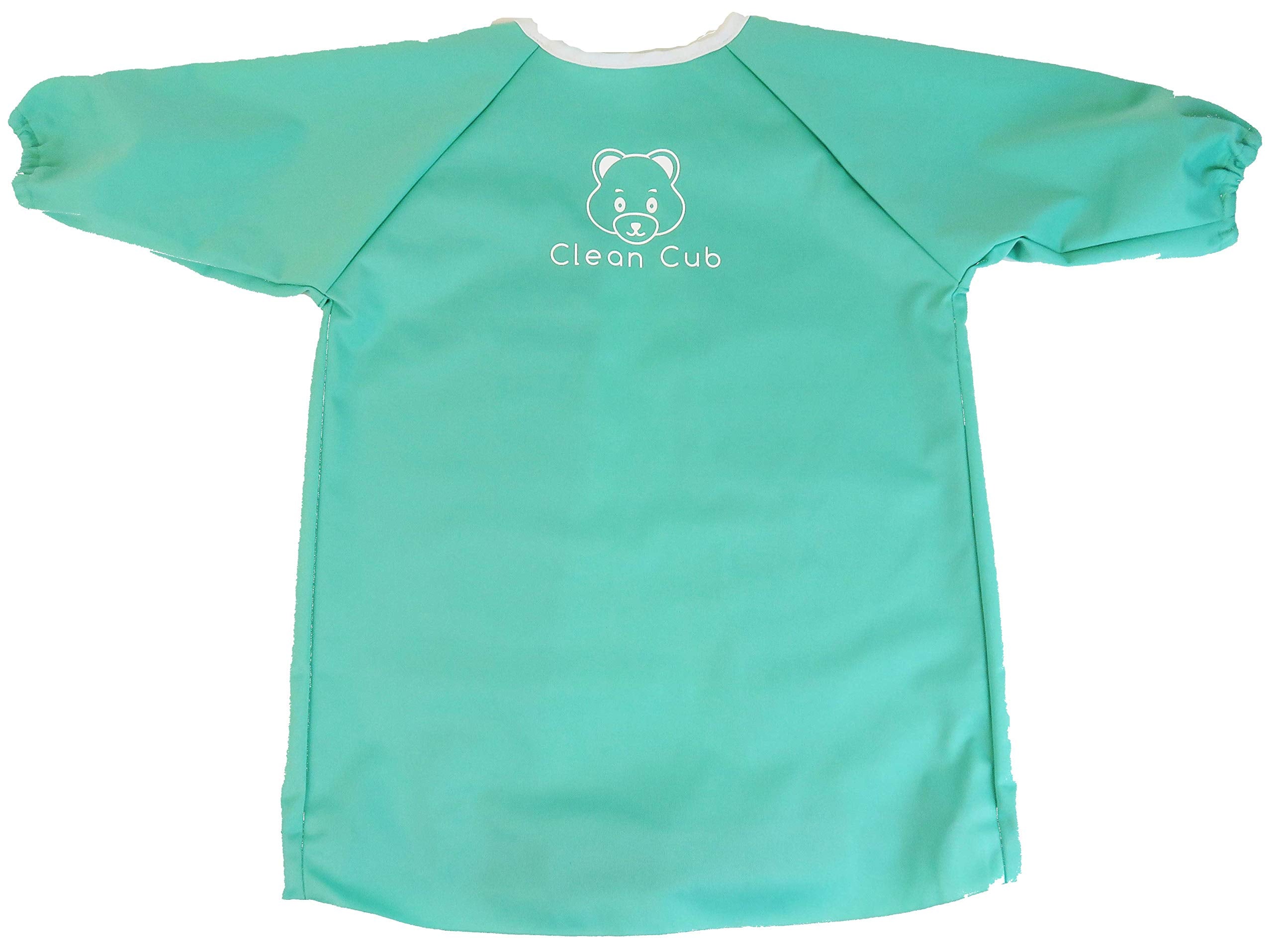 Clean Cub Baby Led Weaning BLW Long Sleeve Apron Bib with Suction Cups for Infant and Toddlers (Green, 6-12)