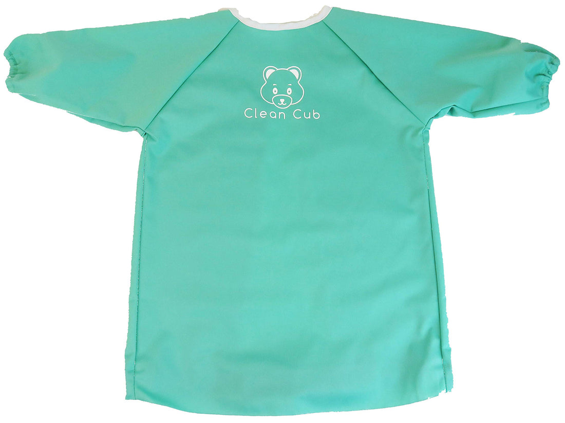 Clean Cub Baby Led Weaning BLW Long Sleeve Apron Bib with Suction Cups for Infant and Toddlers (Green, 6-12)