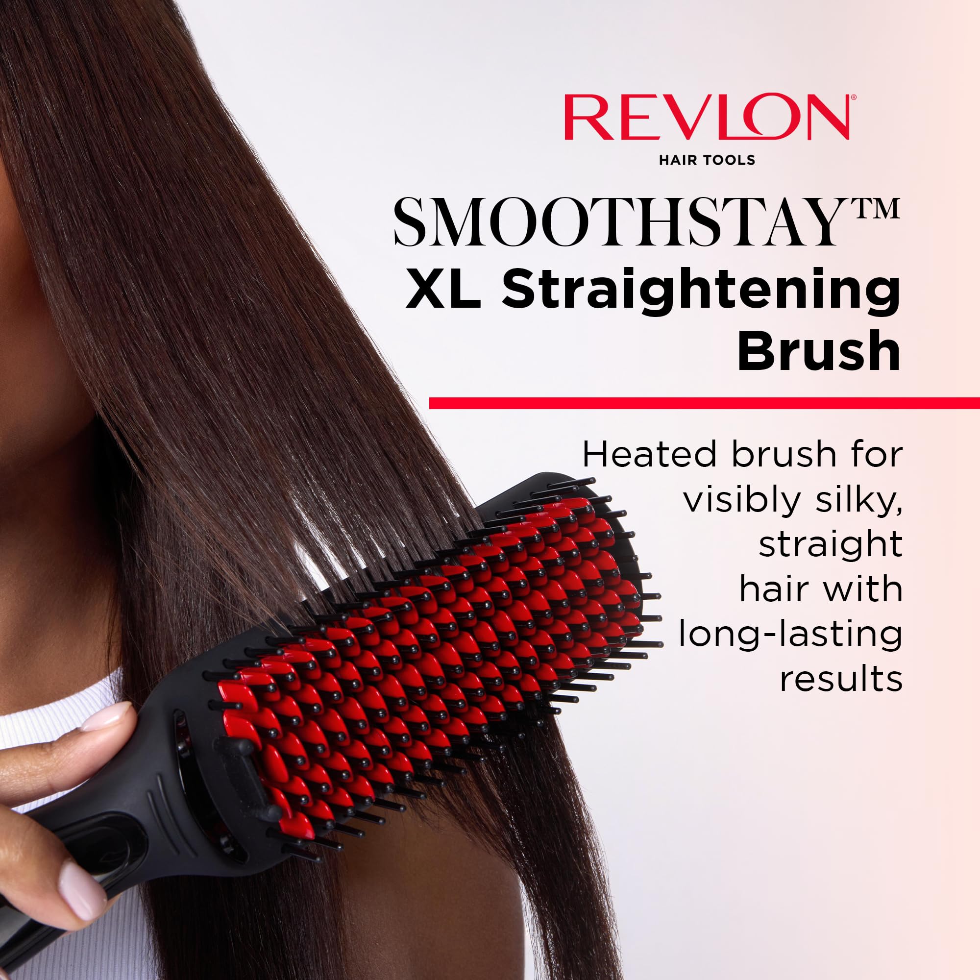 REVLON SmoothStay XL Straightening Brush - Hair Straightener Heated Hair Brush for Sleek, Long-Lasting Straight Hairstyles, Enhanced Shine and Moisture