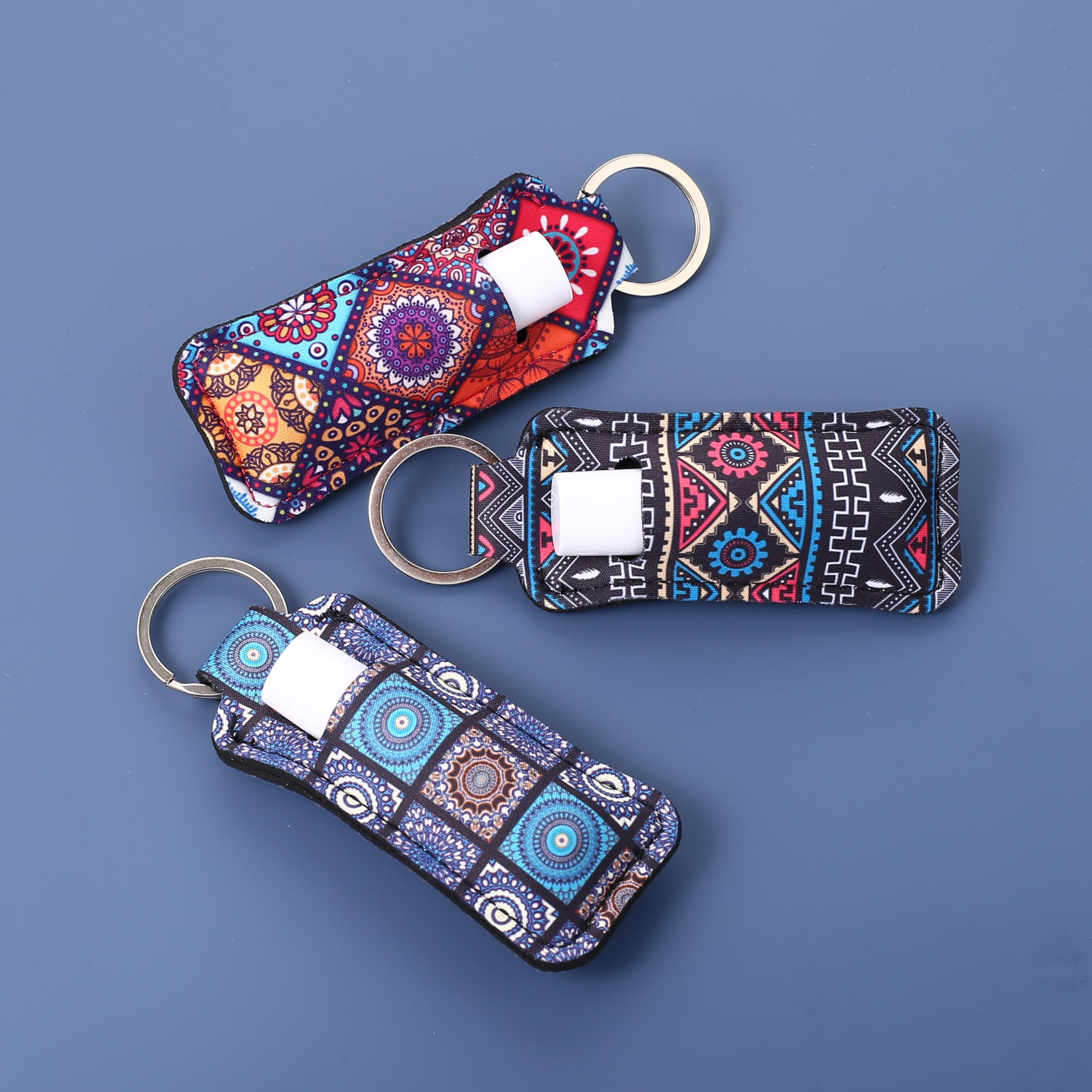 COOKOOKY Chapstick Holder Keychain Cute Lip Balm Keychain Holder with Clip Lip balm Lipstick Lip gloss Holder Keychain (Boho #02)