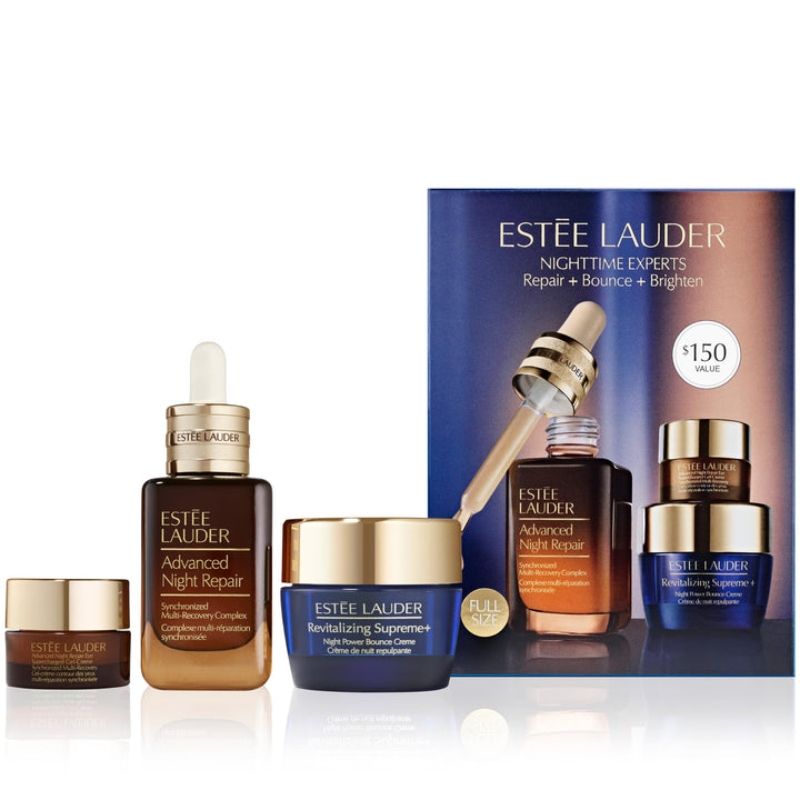 Estée Lauder Nighttime Experts 3-Piece Travel Size Skincare Gift Set | Repair + Bounce + Brighten | Includes Face Serum 1 Fl Oz, Eye Cream 0.17 Ounce + Moisturizer 0.5 Ounce