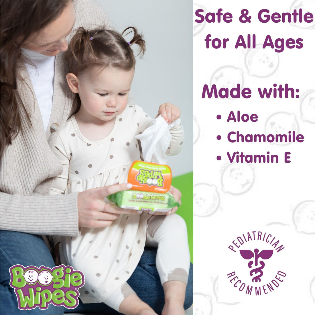Saline Nose Wipes by Boogie, for Baby & Kids, Face, Hand & Body, FSA/HSA Eligible, Made with Vitamin E, Aloe, and Natural Saline, Fresh Scent, 45 Count (Pack of 1)
